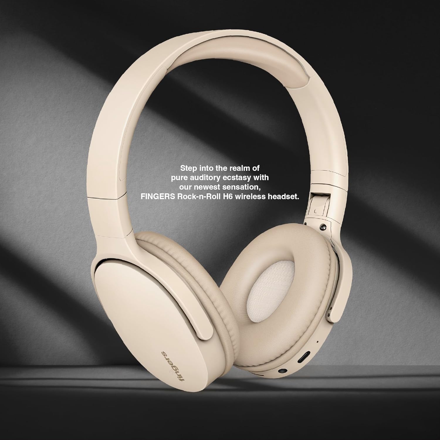 FINGERS Rock-n-Roll H6 On-Ear Bluetooth Headphones with Mic 12 Hours Playtime, 40mm Neodymium Drivers, Leatherette Headband, Bluetooth® v5.4 FM Radio MicroSD AUX- Beige - Image 3