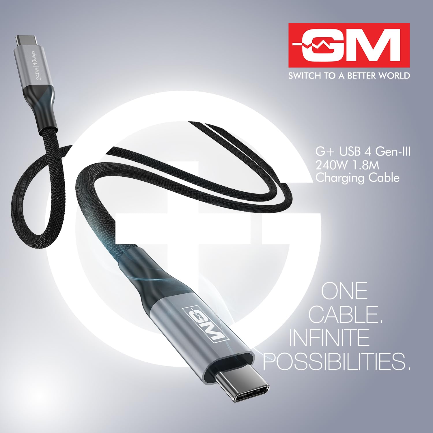 GM G+ USB 4 Gen-III 240W Type-C to Type-C Cable (1.8M) | 40Gbps Data Transfer | 8K Display Support | PD 3.1 Fast Charging | Nylon Braided,Tangle-Free,Durable Cable for Laptops,Tablets & Smartphones - Image 4