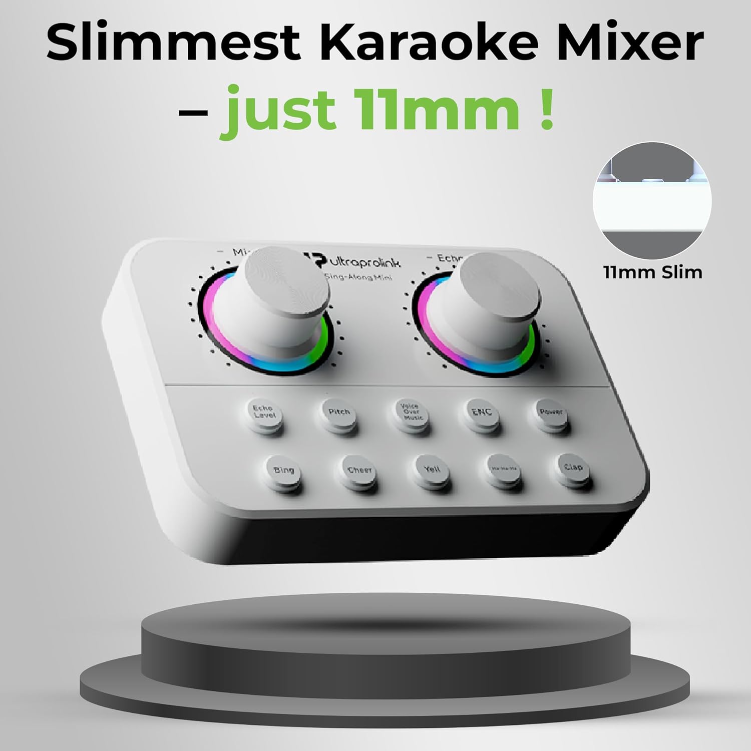 UltraProlink Sing Along Mini, Slimmest Portable Bluetooth Karaoke Mixer, Sound Card for Karaoke,Podcast, Singing, Live Stream,Broadcast, White - Image 2
