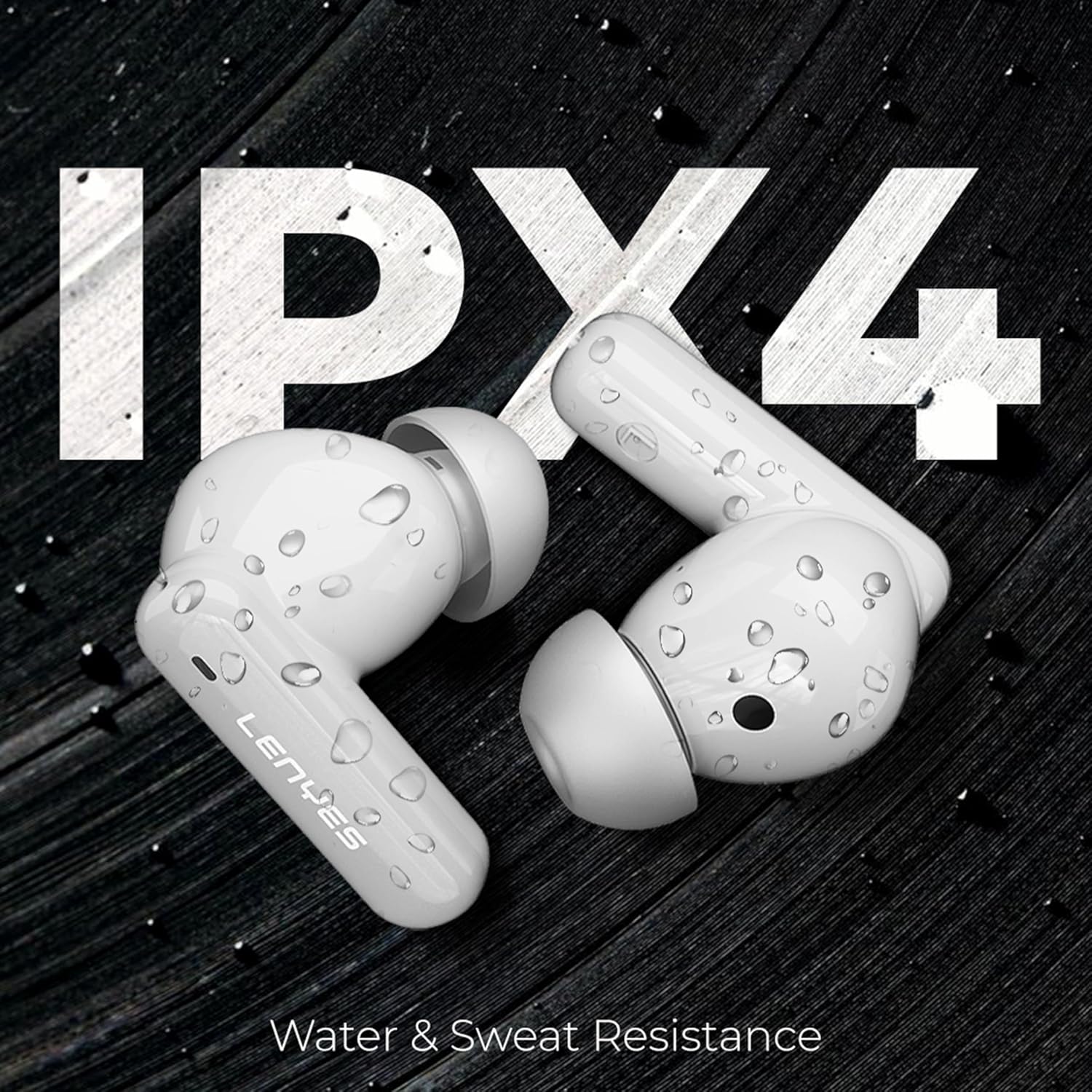 Lenyes AIR 100 TWS Earbuds, Bluetooth 5.3, 12mm Bass Drivers, ANC+ENC Quad Mic, 30H Playtime, Type-C Fast Charging, Sweat-Proof, Touch Controls White - Image 7