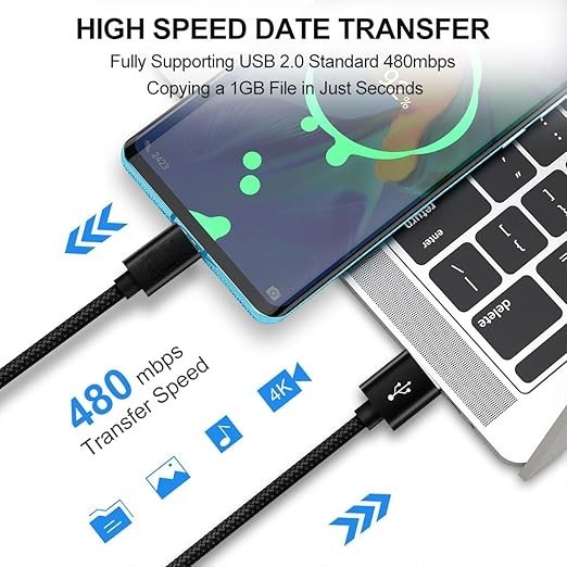 Accede A1010 USB To Type C Cable 2 m JACK XL Tangle-Free Unbreakable 2.4A Round Nylon Braided Type C - Image 4