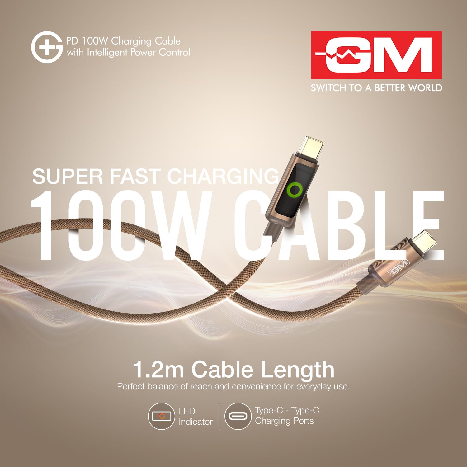 G+ 100W PD Cable Fast Charging Smart Auto Cutoff Laptop Charger 480Mbps Brown - Image 8