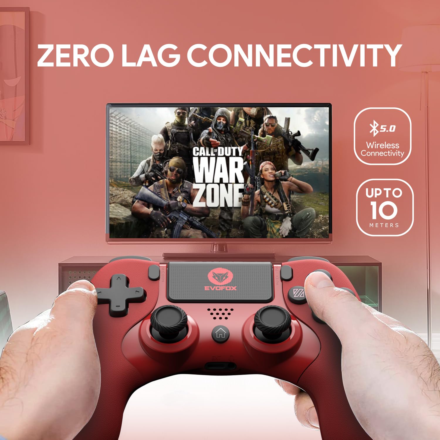 EvoFox Elite Play ps4 controller, iPad, Phones, Bluetooth 5, Dual Vibration, 6 Axis Gyro Sensor, 10 Hours, Touch Panel Red Unboxed ( Preowned ) - Image 4