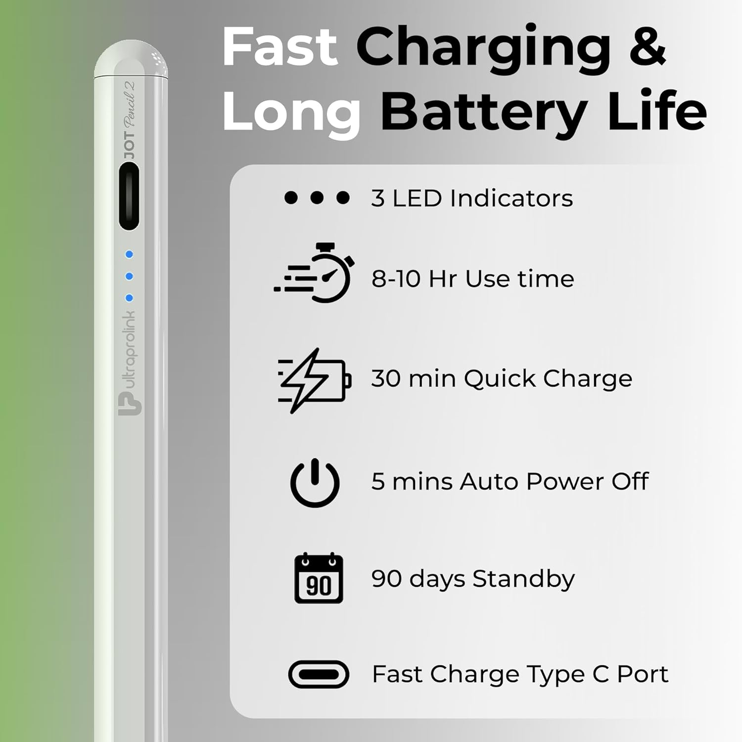 UltraProlink JOT Pencil 2, Stylus Pen for iPad, Android Tablets And Mobiles, Magnetic, 10Hr Use, Fast Charging, 12-Month Warranty, for iOS And Android - Image 6