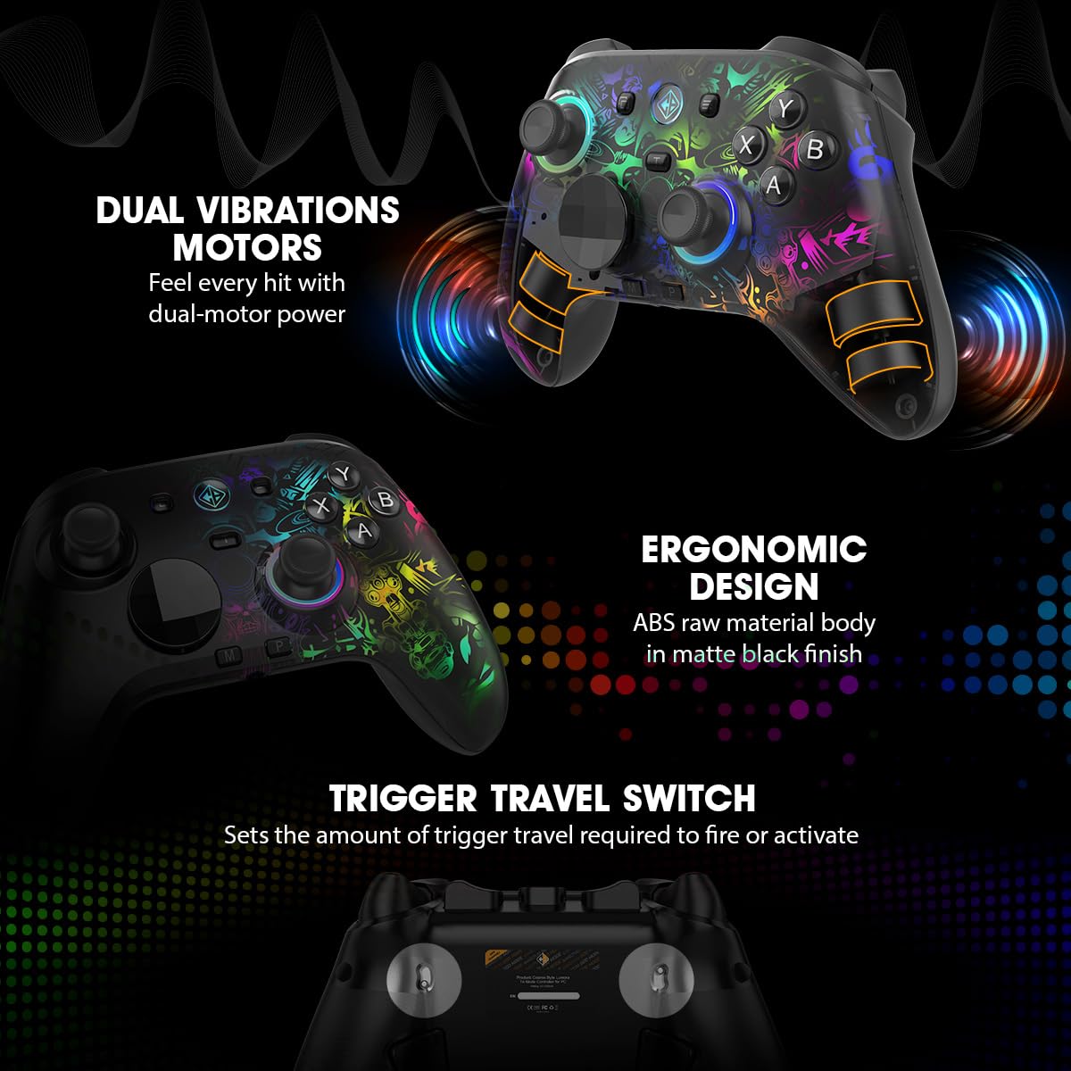 Cosmic Byte Lumora Tri-Mode Controller Stealth Black RGB-Reveal Design, Hall Effect Joysticks &amp; Triggers, Mechanical Buttons, 1000Hz Polling Rate - Image 5