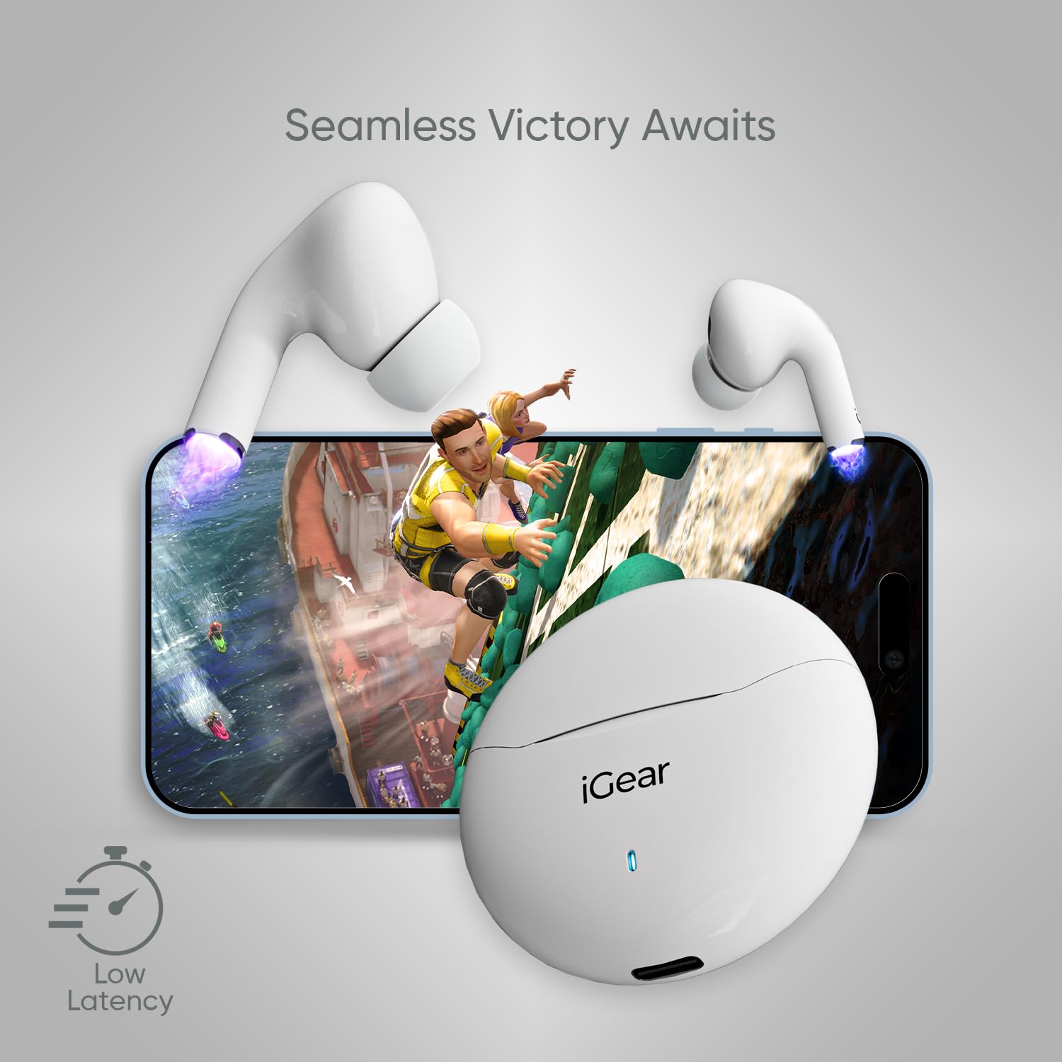 iGear Gemz Wireless Earbuds, 15 Hrs+ Playtime, HiFi Bass, Low Latency, Touch Controls, Voice Assistance, Compact & Ergonomic, for Gaming White - Image 6
