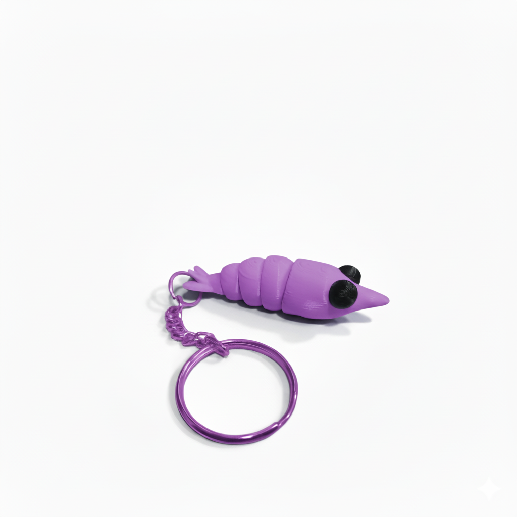 3D Printed Shrimp Keychain Purple - Image 2