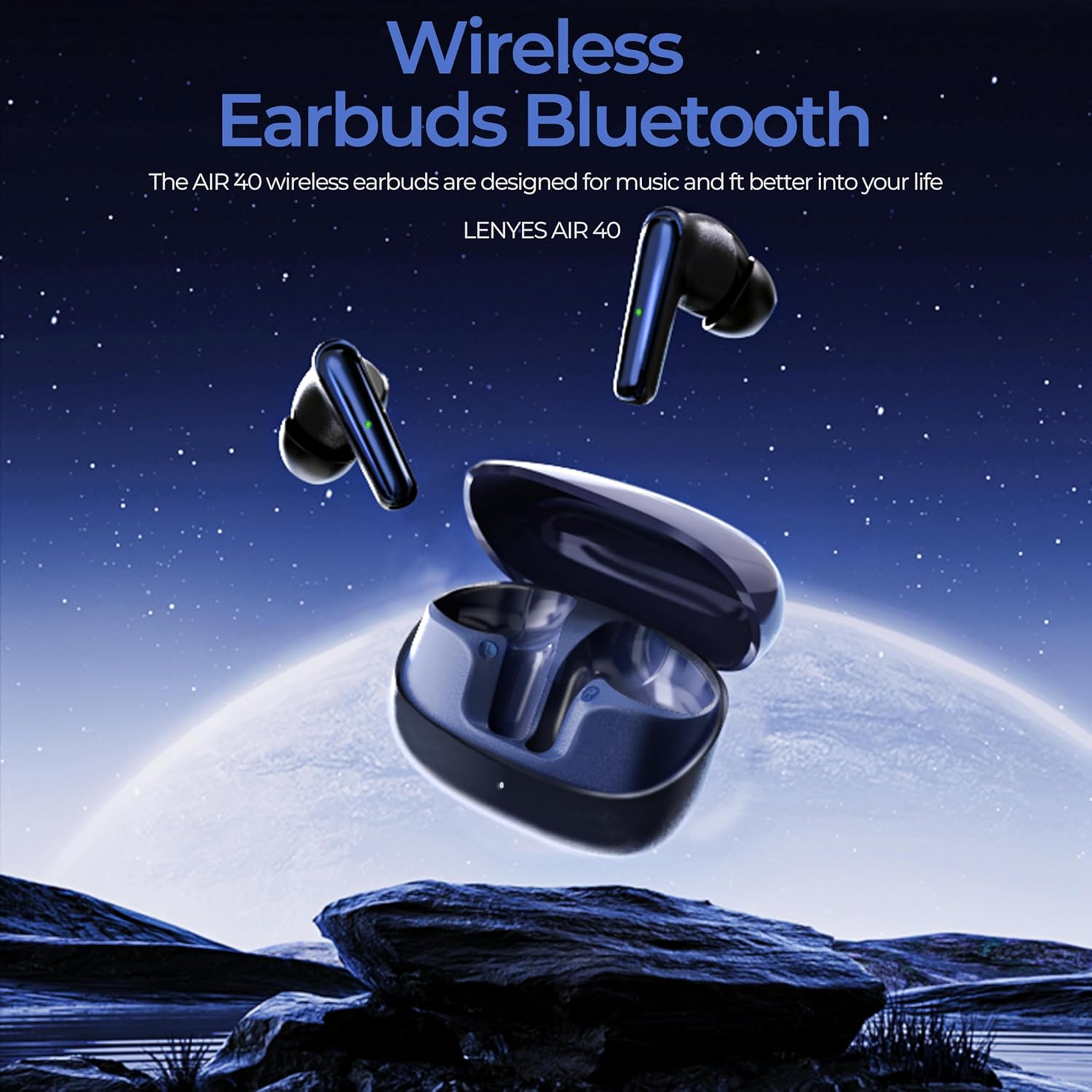 Lenyes AIR40 Wireless Earbuds Bluetooth 5.3, 20H Playtime, HiFi Bass, Touch Control, Instant Pairing, Voice Assistant, 30mAh Earbuds + 200mAh Black - Image 2