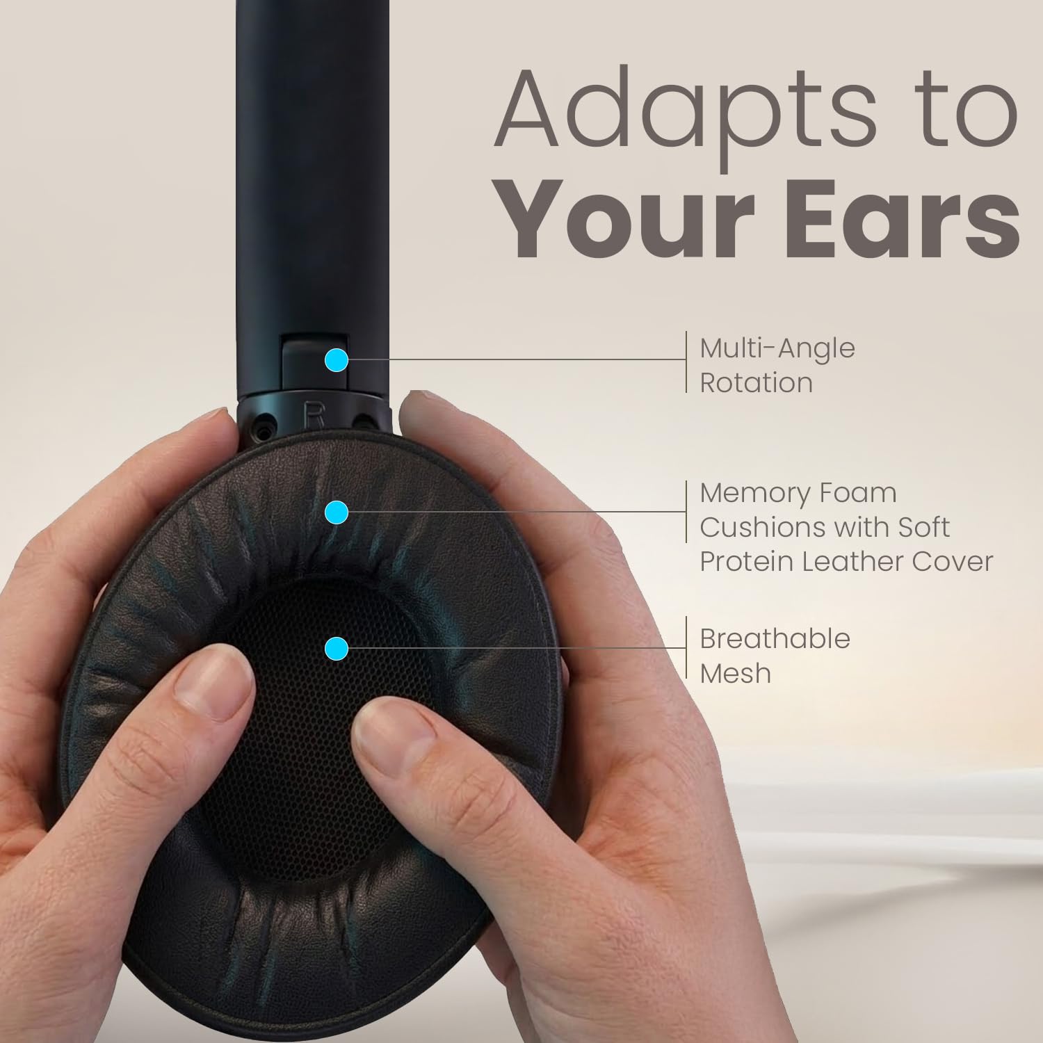 Portronics POR 3415 Muffs M8 ANC Wireless Over Ear Headphones Upto 50 Hours, Foldable, Powerful Bass, 40mm Driver, HD Mic, Low Latency,BT 5.4v, Black - Image 7