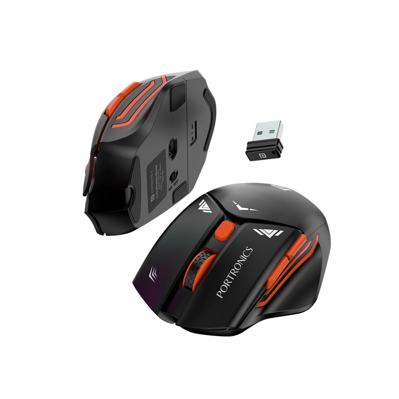 Portronics POR 2385 Vader Pro Wireless Gaming Mouse, 2.4 GHz Receiver, 6 Buttons, Thumb Support, High-Precision Tracking, Ergonomical, Midnight Black - Image 2