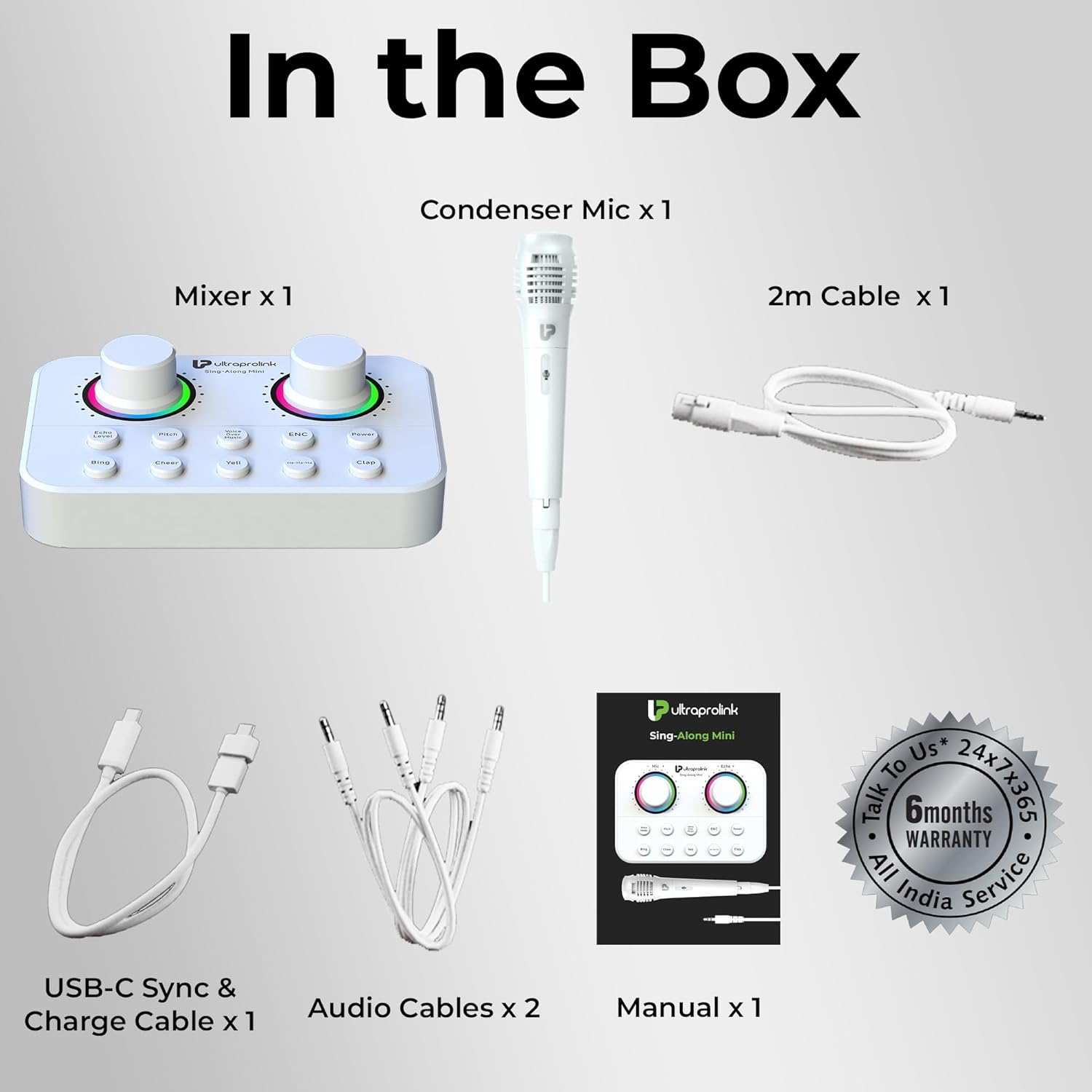 UltraProlink Sing Along Mini, Slimmest Portable Bluetooth Karaoke Mixer, Sound Card for Karaoke,Podcast, Singing, Live Stream,Broadcast, White - Image 8