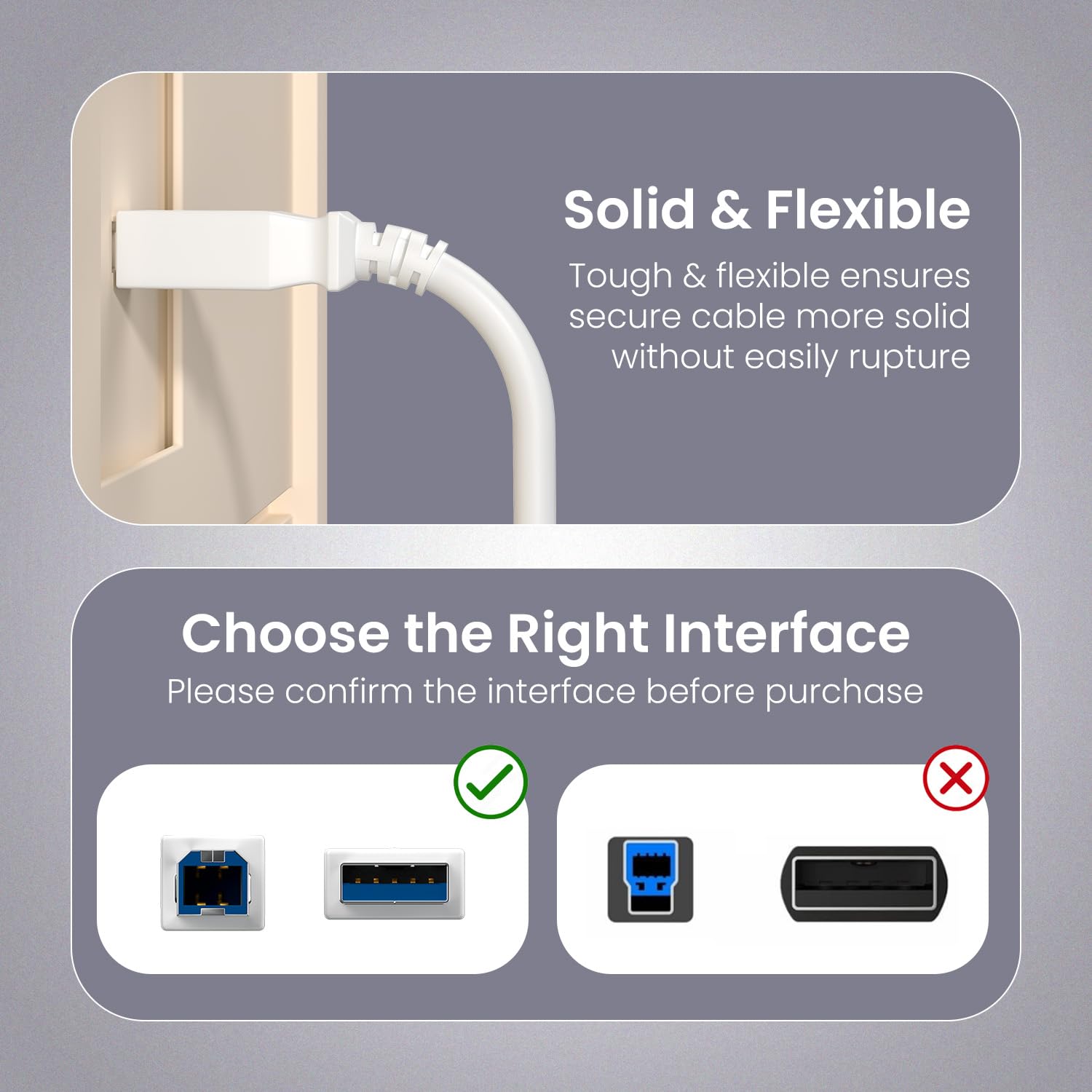 Portronics POR 2850 PrintLink 3 Printer Cable with USB Type-A to USB Type-B Male Connectors, 3 Meters / 10 Ft Long, High-Speed Transfer Cord for Printers, Scanners White - Image 2
