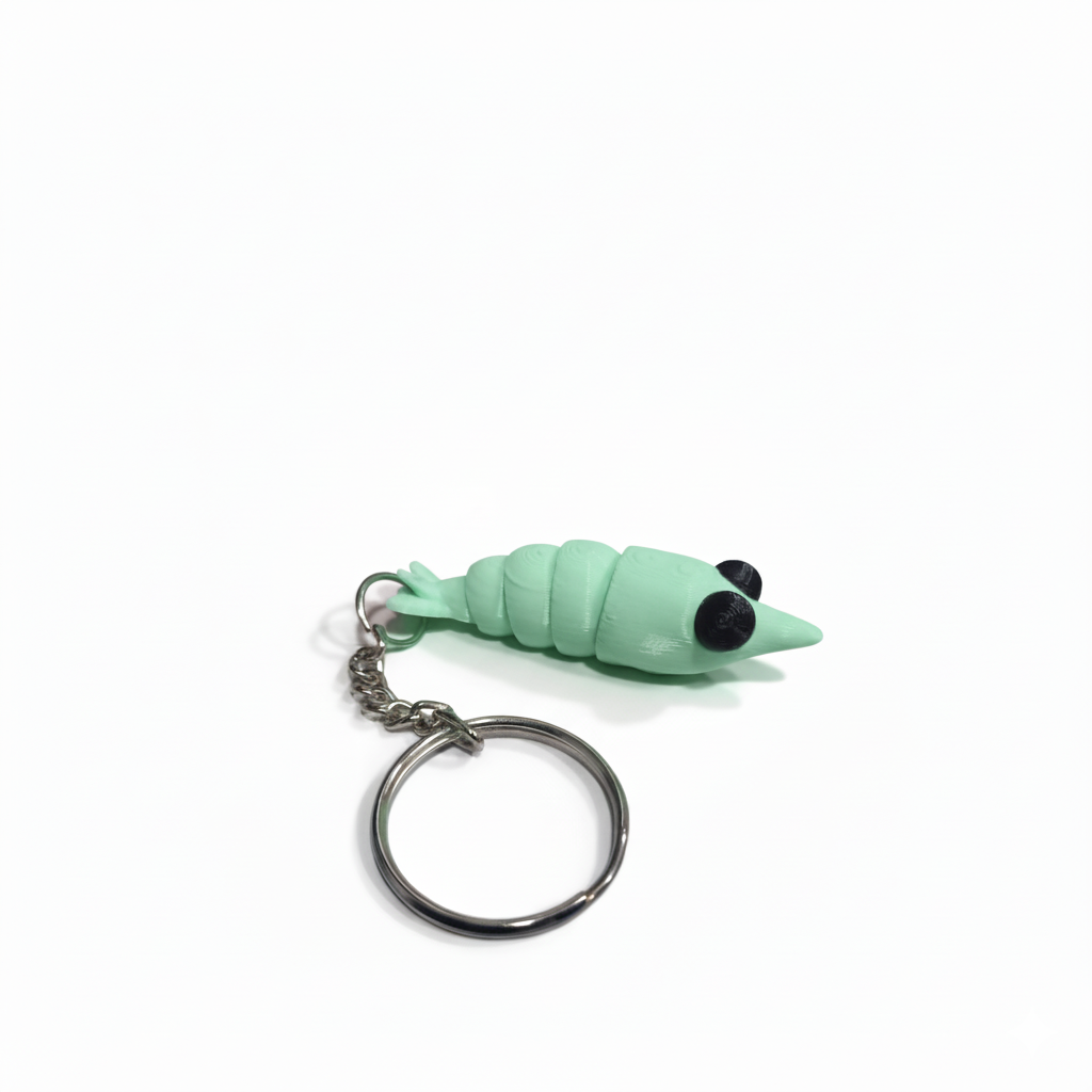 3D Printed Shrimp Keychain Green - Image 2