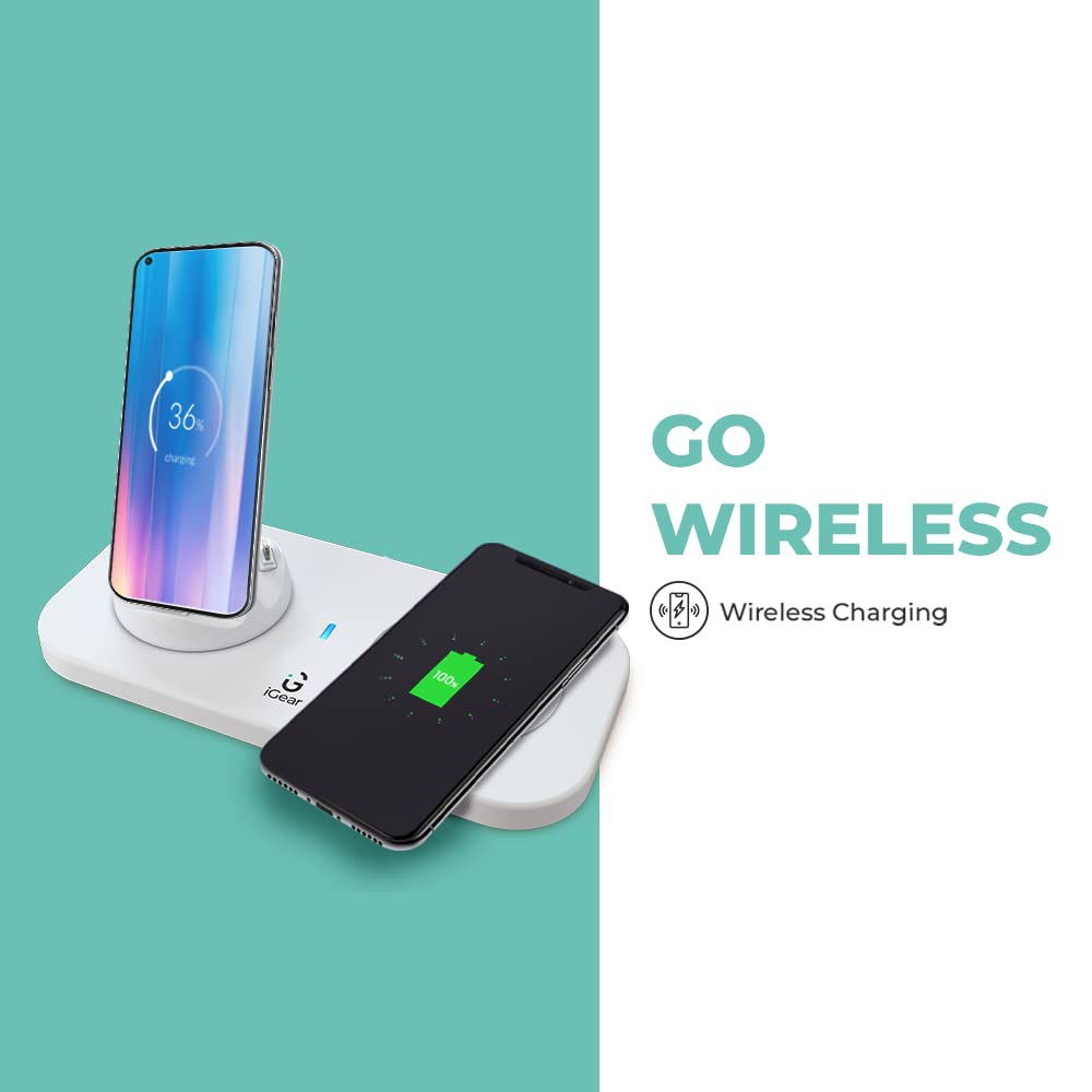 iGear DockMe 10W Fast charging with Docking and 15W Wireless Charger, Android, iOS and Type-C Charging pins,White - Image 5