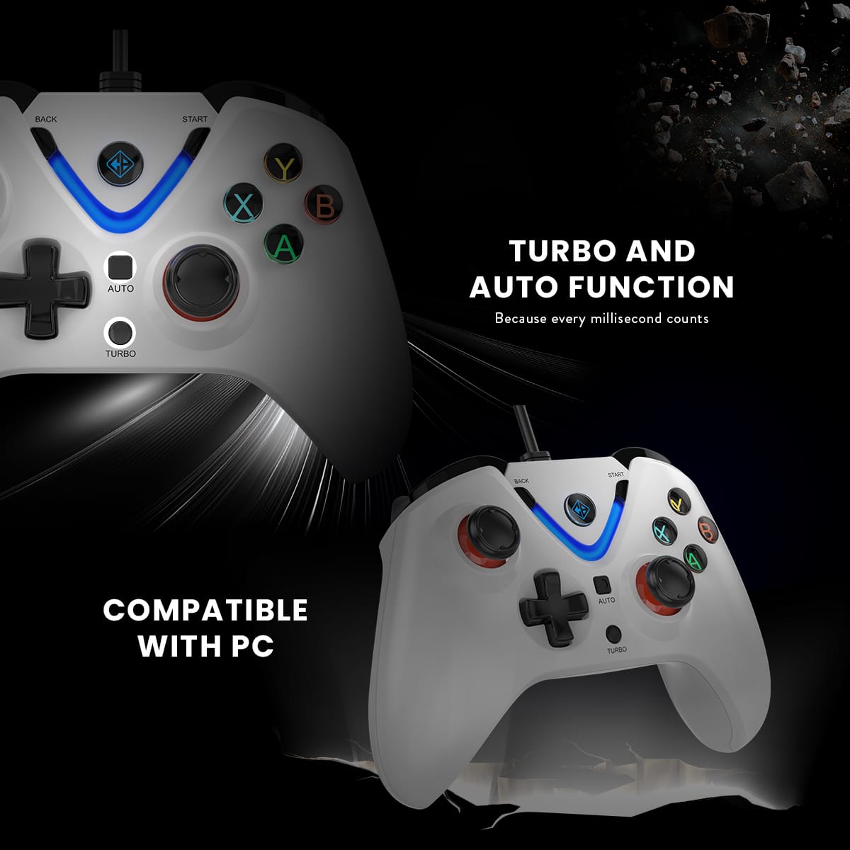 Cosmic Byte ARES Wired Controller for PC, Magnetic Triggers, Upgraded Hall Effect Joysticks, Dual Vibration, Backlit LED Buttons White - Image 3