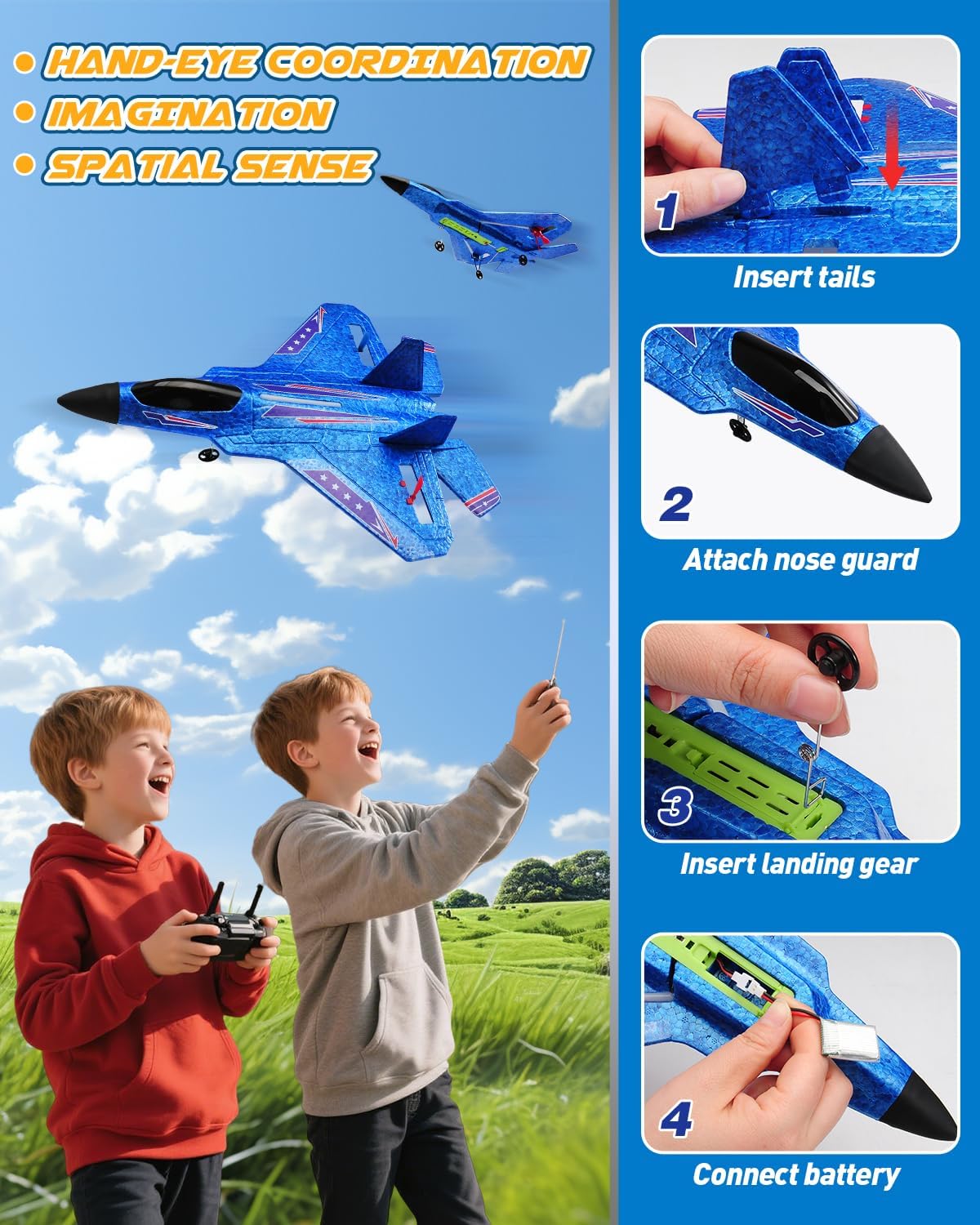 RC Airplane Toy SU-27 Style Remote Controller, 2.4GHz Control, LED Lights, Gyroscope System, Hand Throw And Ground Take Off, Foam Body Multicolour - Image 7