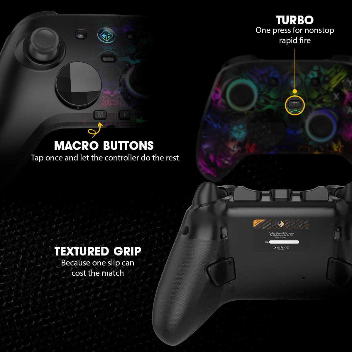 Cosmic Byte Lumora Tri-Mode Controller Stealth Black RGB-Reveal Design, Hall Effect Joysticks &amp; Triggers, Mechanical Buttons, 1000Hz Polling Rate - Image 7