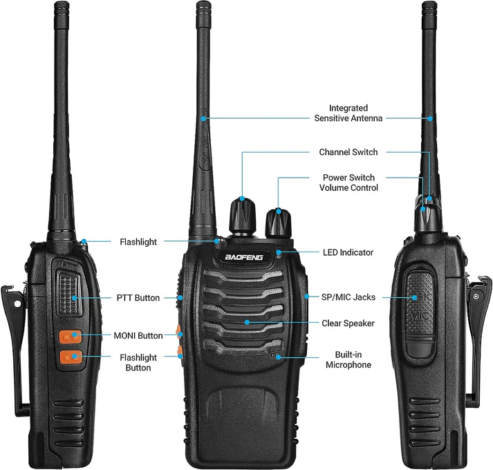 Baofeng Walkie Talkies BF-888S Rechargeable Two-Way Radios 16CH 400-470MHZ Long Range WTO1 Walkie Talkie Black - Image 6