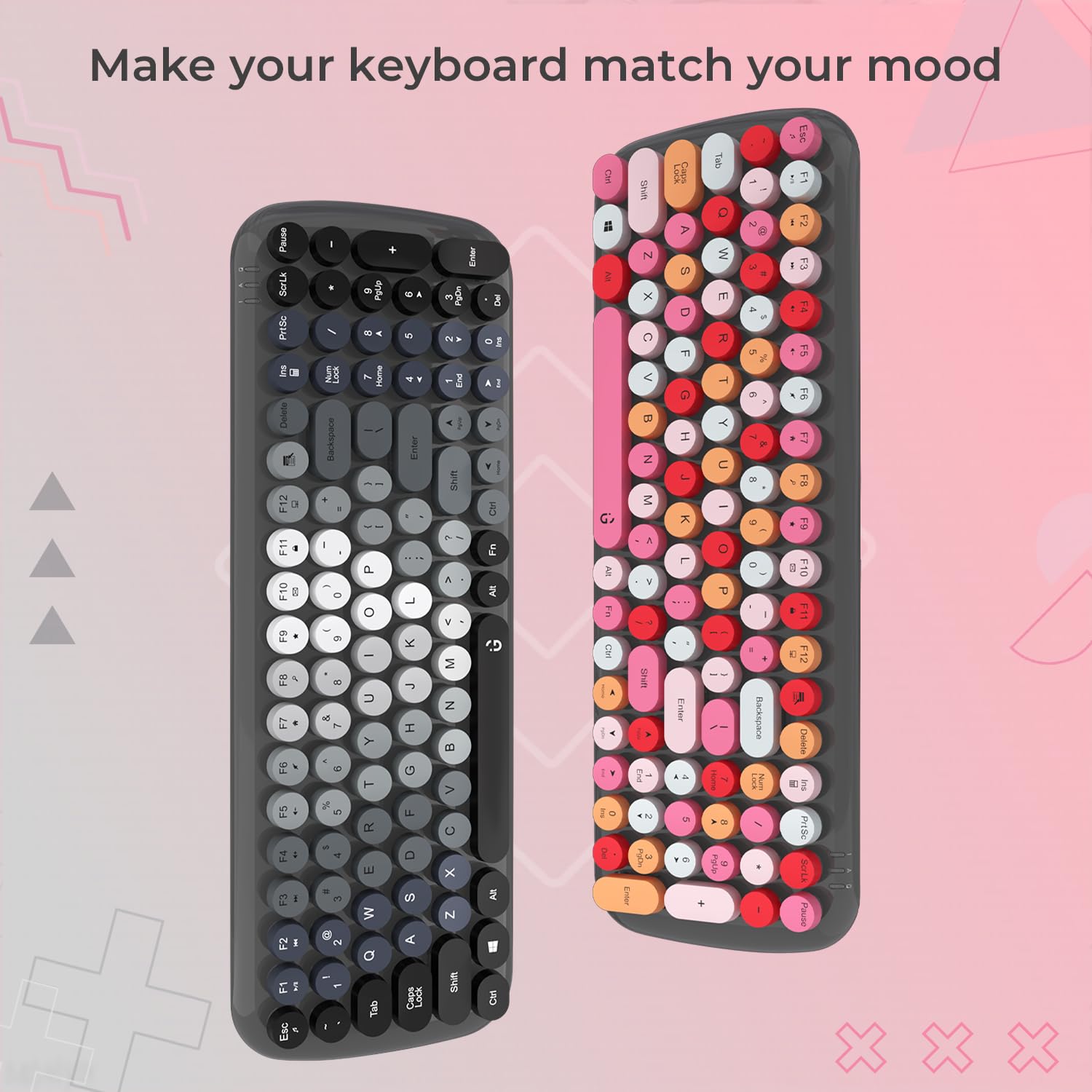 iGear KeyBee Interchangeable/Customizable Typewriter Inspired 2.4GHz Wireless Keyboard with Mouse, Single Nano Receiver, Round Keycaps, Pink and Grey - Image 7