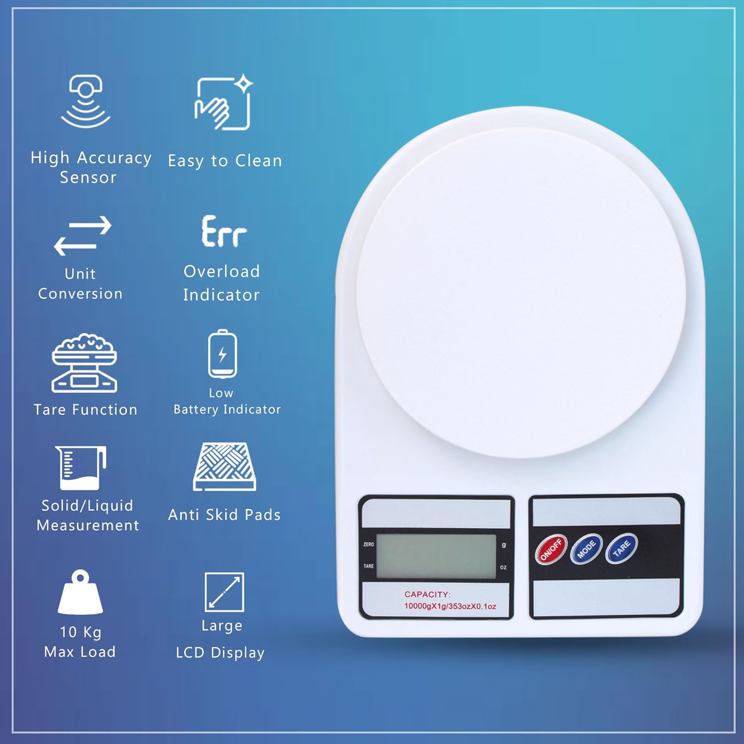 Digital Kitchen Weighing Scale, 10Kg x 1g Precision, Food Scale with LCD Display for Cooking, Baking, Meal Prep And Healthy Diet White - Image 4