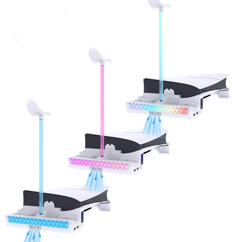 PGTECH GP-533 RGB Horizontal Console Bracket with Dual Gamepad Charging Port Built-in Dual Cooling Fan for PS5 Slim Host - White - Image 6