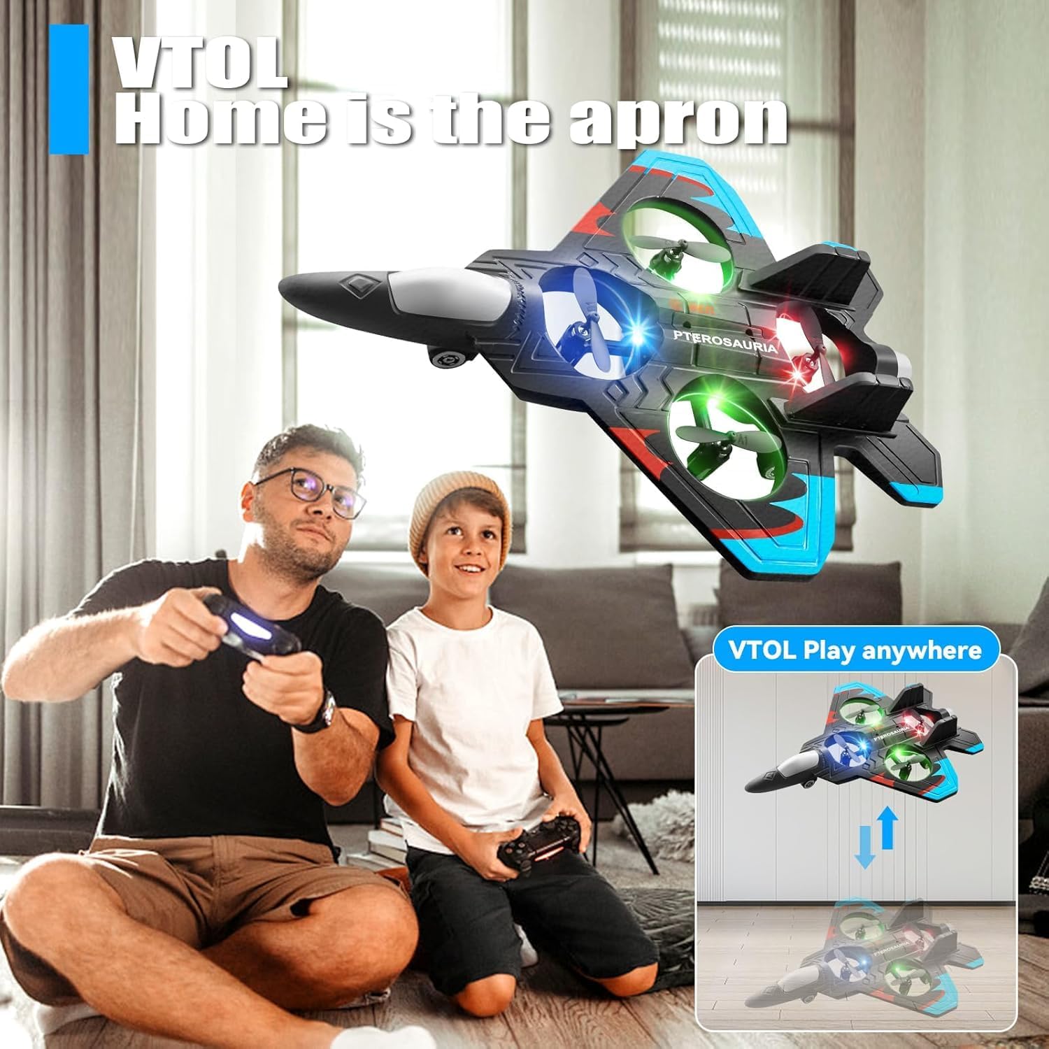 RC Fighter Plane Drone 2.4 GHz Remote Controlled Fighter Plane Easy to Fly Stable LED Lights, 360 Degree Roll, Hovering 2 Battery - Image 7