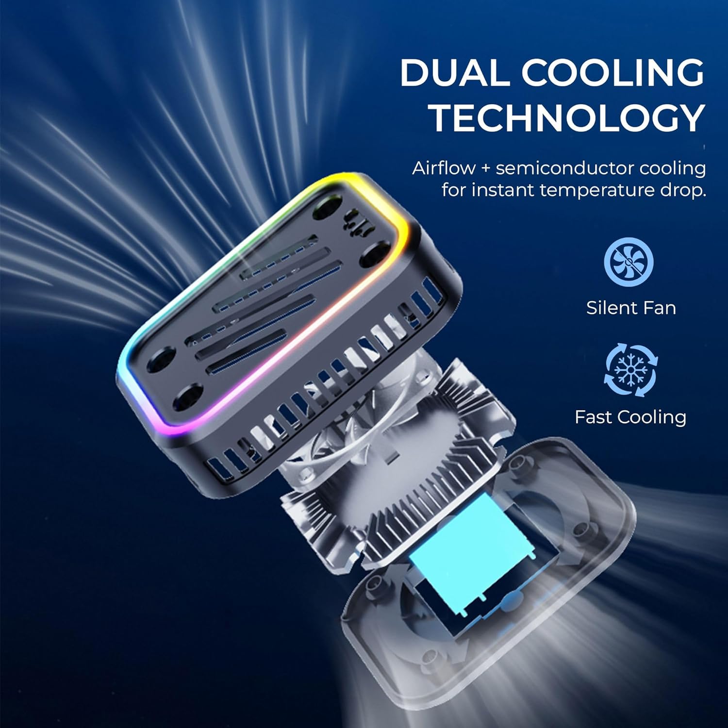Digitek DCF 001  Magnetic Smartphone Cooler Fan with Built-In Battery, RGB Light Effects, Type-C Charging, for Mobile Gaming - Image 4