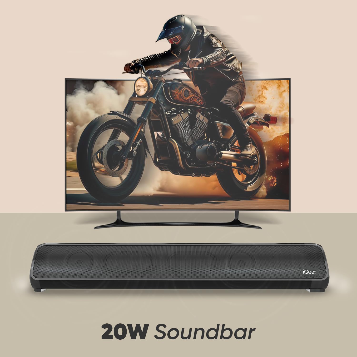 iGear Immerse 20W Bluetooth Soundbar with Subwoofer, 4 Hours, Heavy Bass, TWS, FM, Micro SD, USB, AUX, 5.3 BT for TV, Mobile, PC , Laptop Black - Image 8