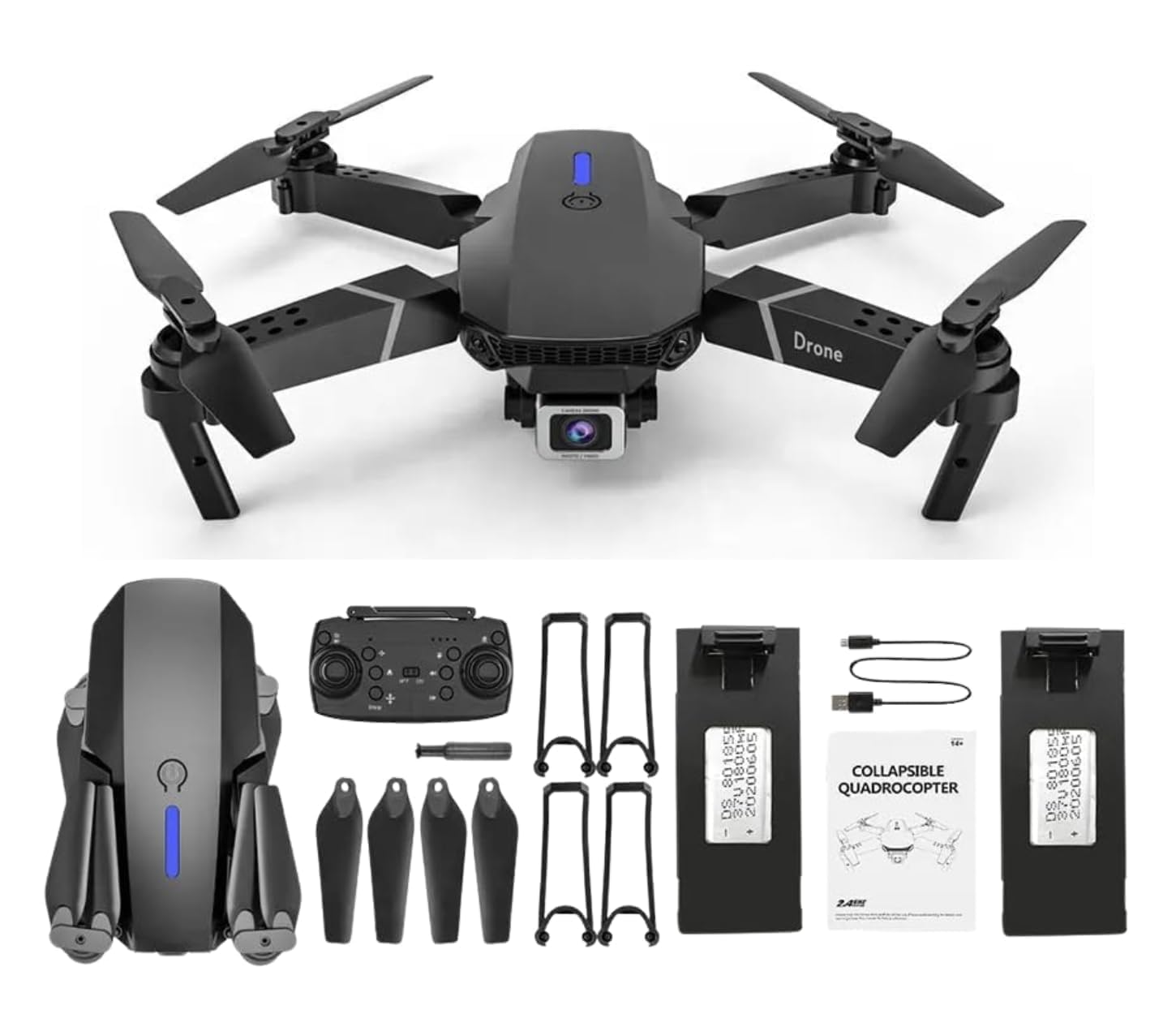 E88 Drone with 1080P Camera 2 Batteries One Key Take Off Land Altitude Hold Automatic Avoidance Obstacles 360° Flip with Aerial Photography Drone Multicolor - Image 1