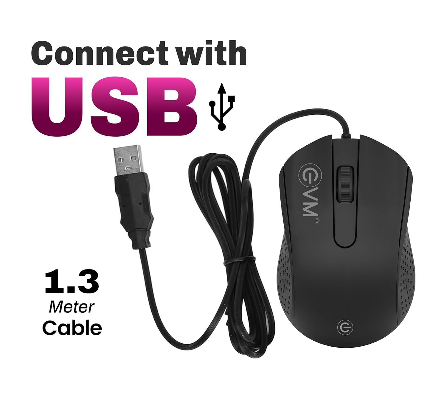 EVM M081 Wired Office Mouse,1000 DPI Optical Sensor,USB Plug & Play,1.3m Cable, Anti-Grip Ergonomic Design,Black 1 Year Warranty - Image 5