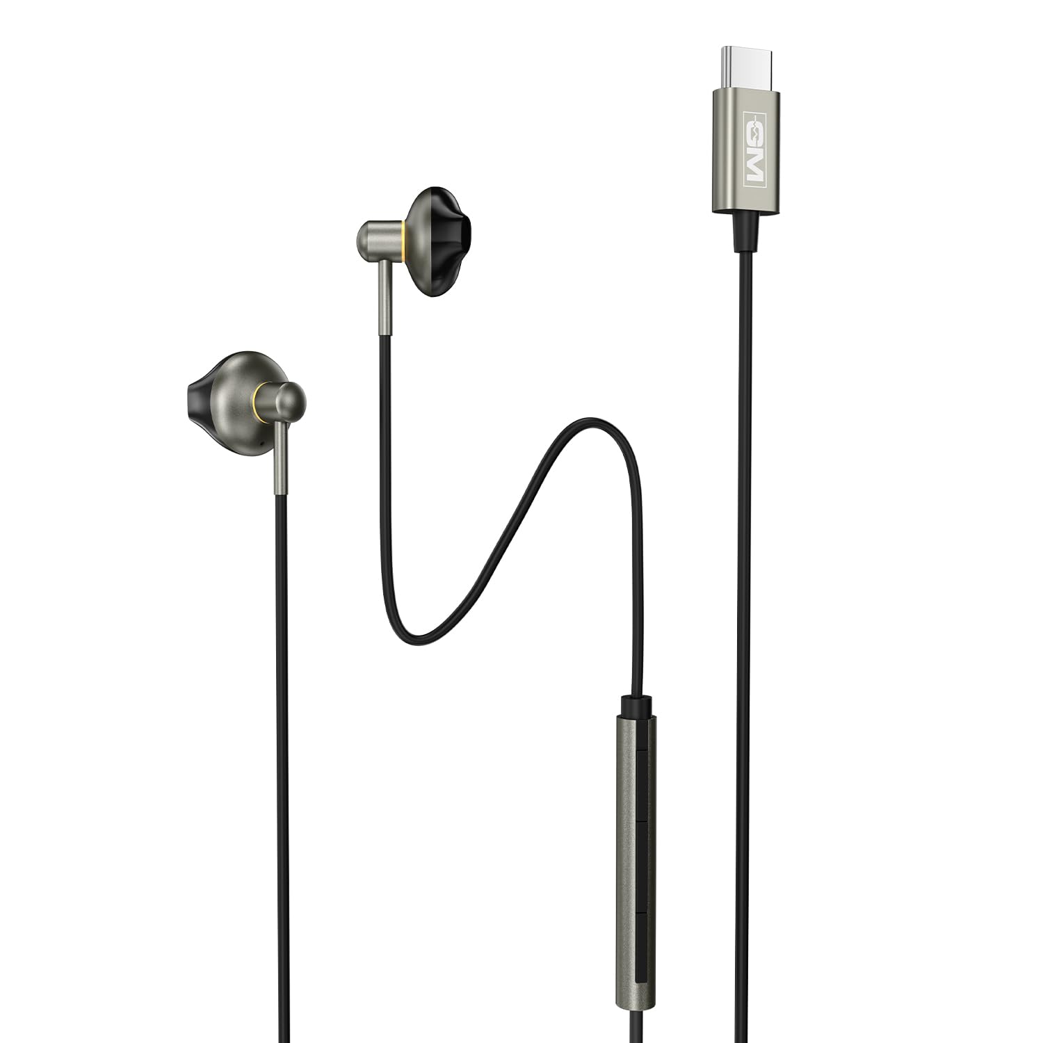 GM G+ Type-C Earphones with HD Sound, Half Ear Comfort Fit, Built-in Mic, One Touch Control, Metallic Finish, 14mm Drivers, Lightweight Wired USB-C Earphones for Calls and Music - Image 1