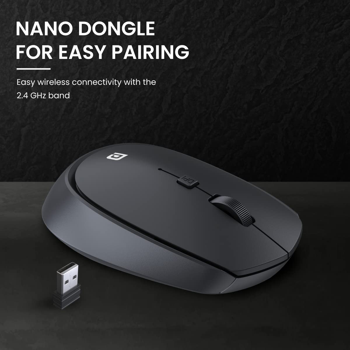 Portronics POR 1610 Toad 23 Wireless Optical Mouse with 2.4GHz, USB Nano Dongle, Optical Orientation, Click Wheel, Adjustable DPI Black - Image 7