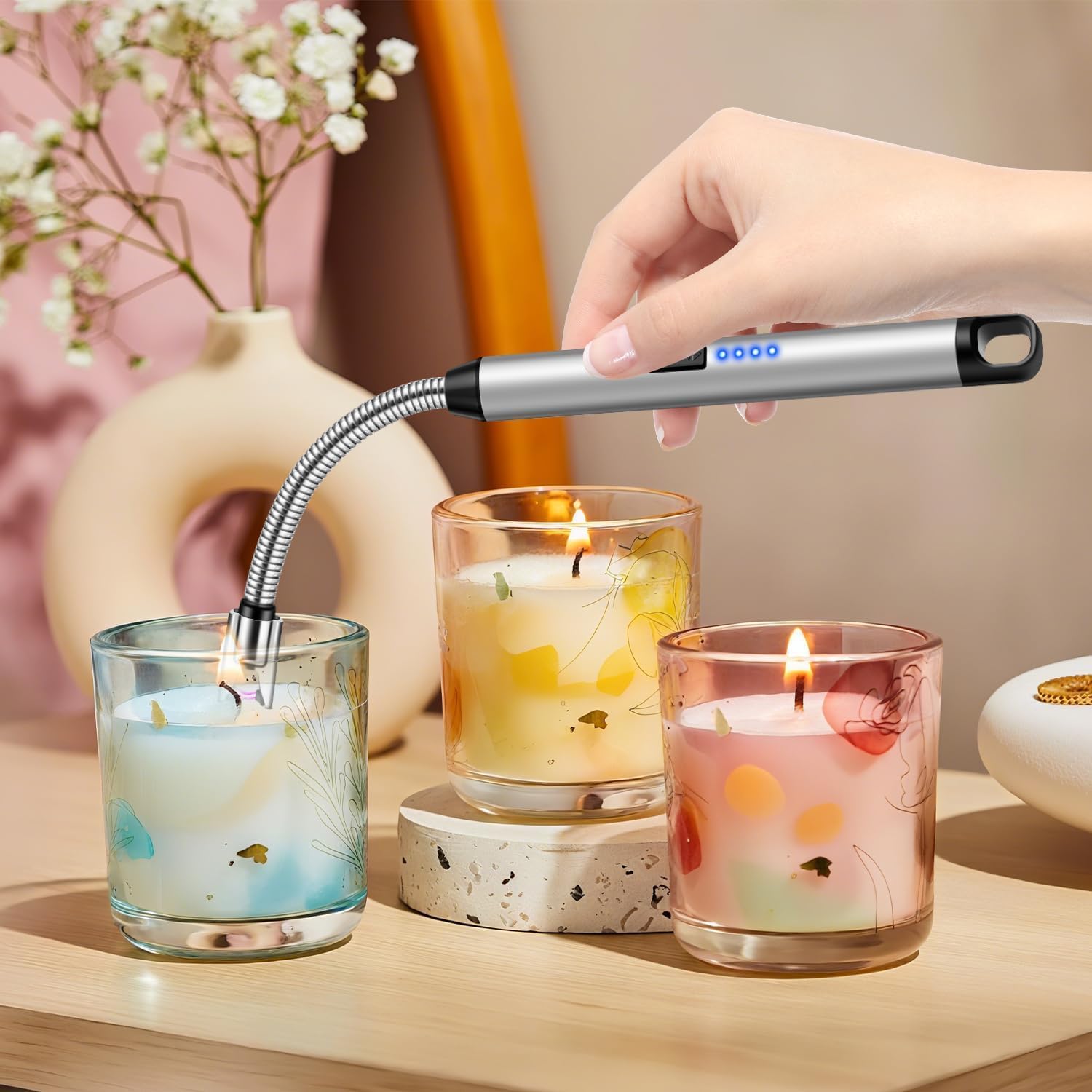 Gas Lighter for Kitchen, Stove, Candle, BBQ, Rechargeable with USB Charging Port, Electric Lighter, 360° Flexible Neck Arc, Windproof, Multicolor - Image 7
