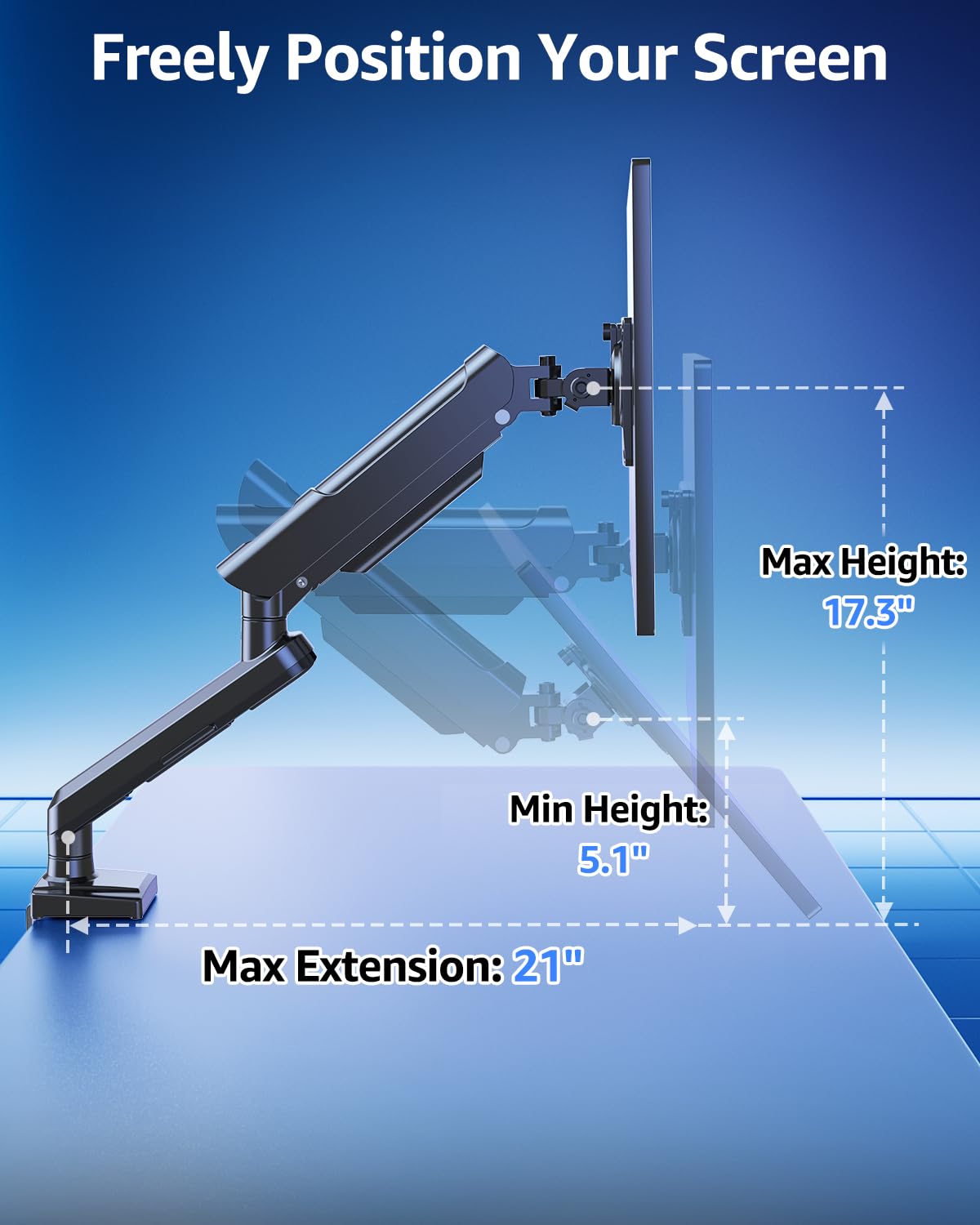 Portronics POR 3420 Aerolift Solo Single Monitor Mount for 32 27 24 22 inch Screen, Monitor Arm Holds 4.4-22 lbs, Monitor Desk Mount, Gaming And Home Office Use Black - Image 3