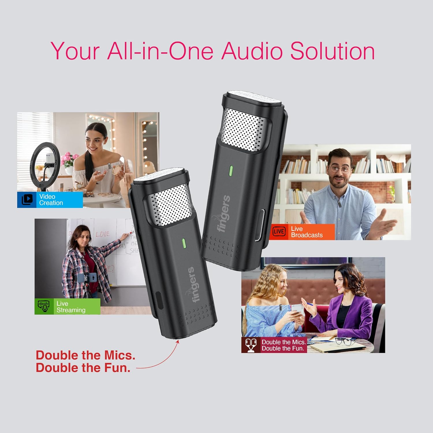 FINGERS Duo-PhoneMic-Lightning Lavalier Wireless Microphone Lapel/Collar Wireless Mic for Audio Recording, Vlogs, Live Streaming, Omnidirectional, Simple Plug And Play - Image 6