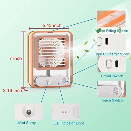 Mini USB Fan With Mist Water Spray Mini Cooler Rechargeable With LED Night Light Mini AC Personal Air Cooler Desk Fan, Office Kitchen Home multiColor - Image 2