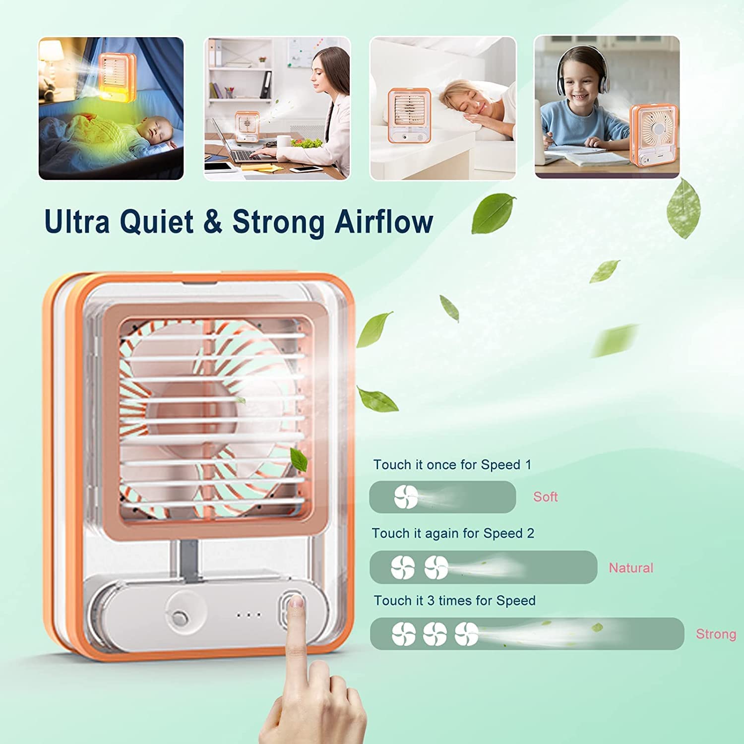 Mini USB Fan With Mist Water Spray Mini Cooler Rechargeable With LED Night Light Mini AC Personal Air Cooler Desk Fan, Office Kitchen Home multiColor - Image 5