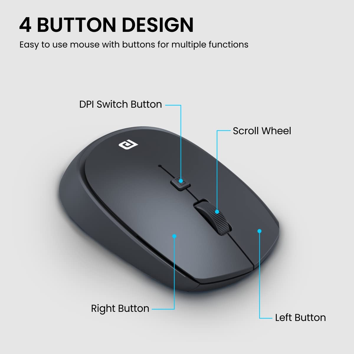 Portronics POR 1610 Toad 23 Wireless Optical Mouse with 2.4GHz, USB Nano Dongle, Optical Orientation, Click Wheel, Adjustable DPI Black - Image 3