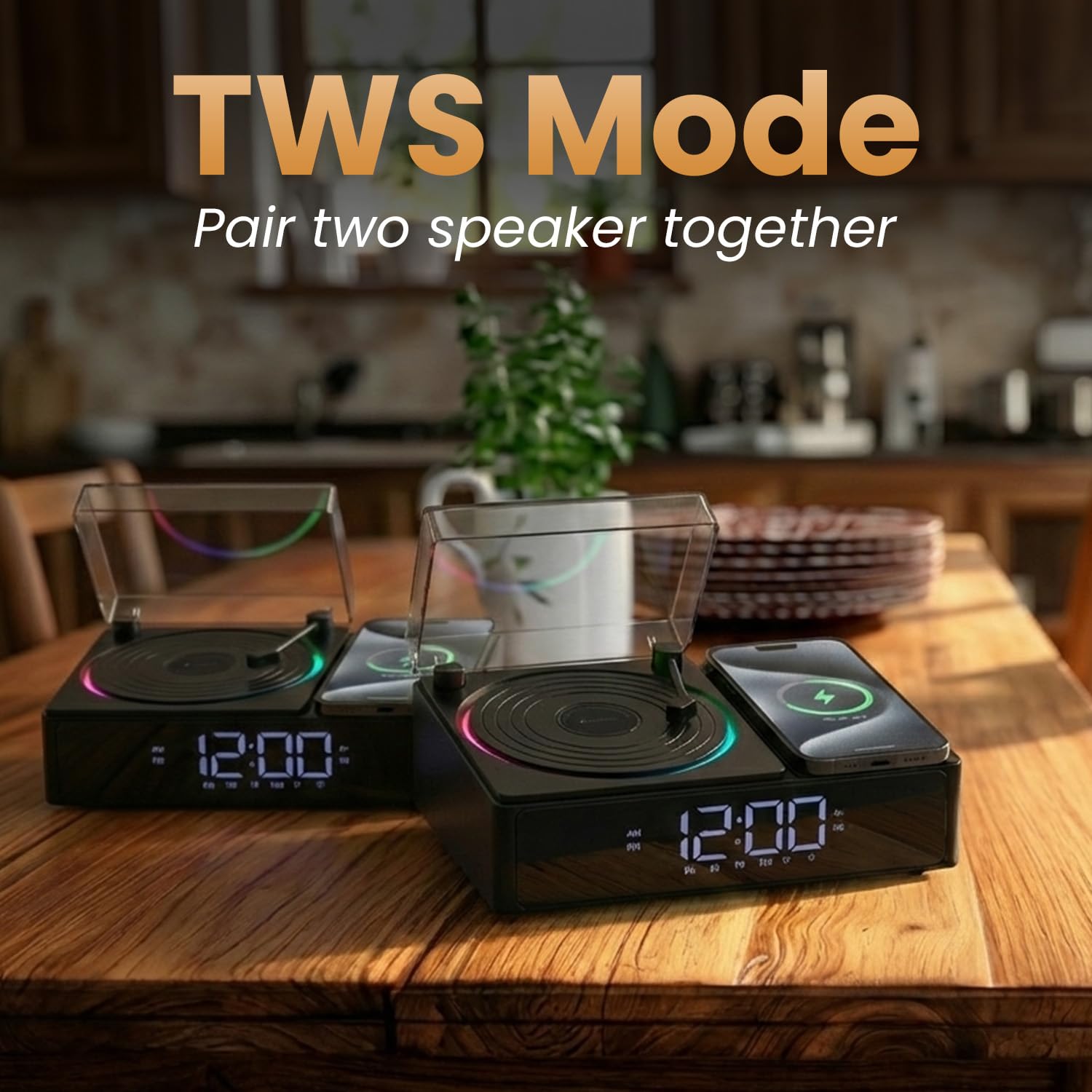 Portronics POR 3303 Soundflow 5W HD Sound Retro Design Bluetooth Speaker,15W Wireless Charging,Digital Clock with Alarm Setting,RGB LED Lights,Built-in White Noise, USB-A/SD Card/AUX in, Type C Charging Black - Image 6