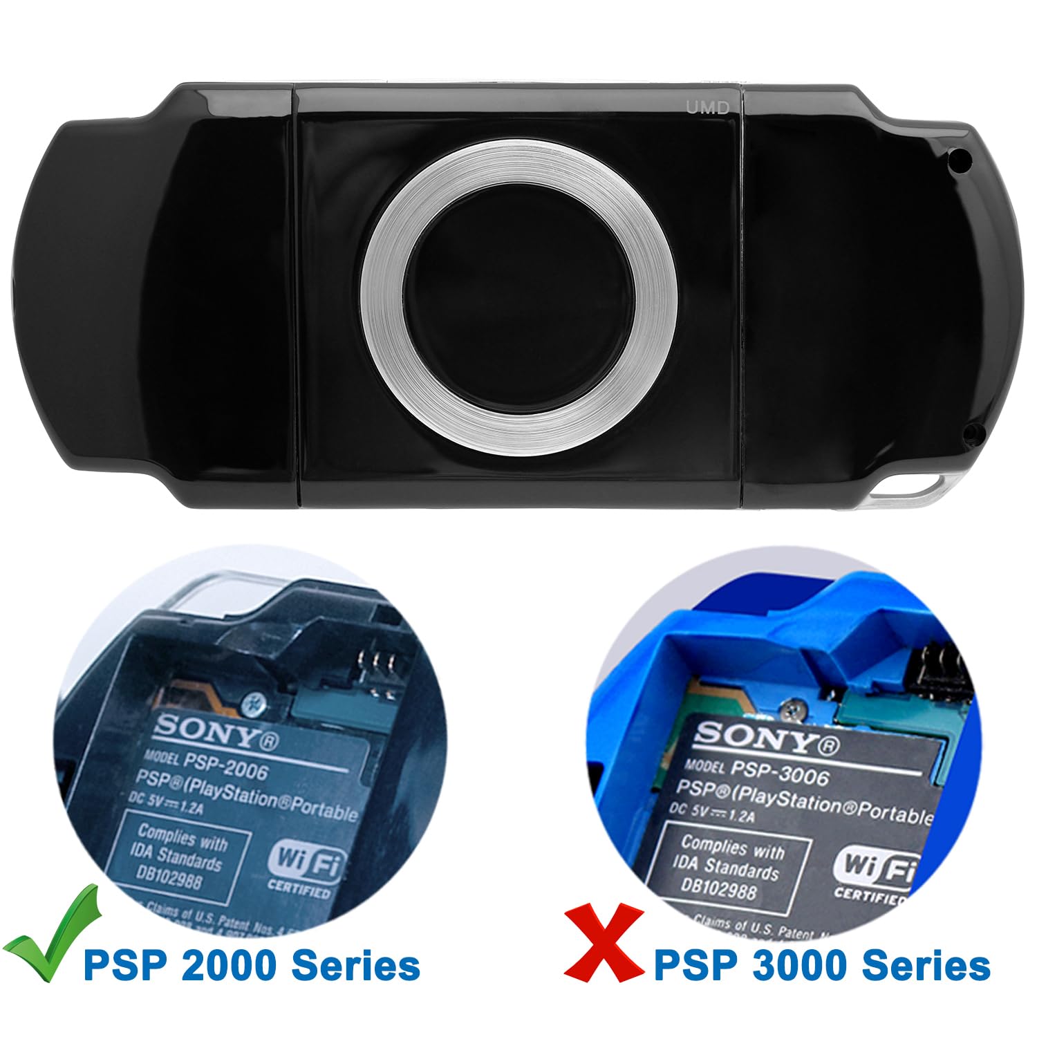 Full Housing Shell Faceplate Case Parts Replacement Compatible for PSP 2000 / 2001 / 2002 Console Color Black - Image 3