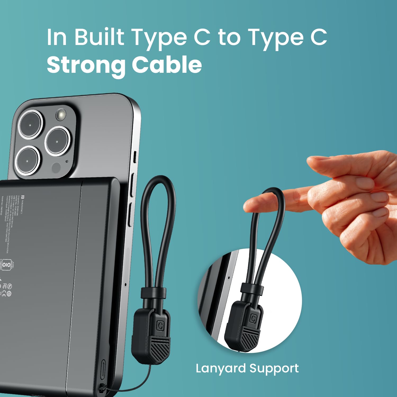 Portronics POR2806 Power Shutter Air 5k 5000mAh 15W Wireless Magnetic Fast Charging Slim Powerbank, Detachable Type C Cable, 22.5W Type C PD Output, Compatible with iPhone 12 Above,Other Qi Enabled Devices - Image 2