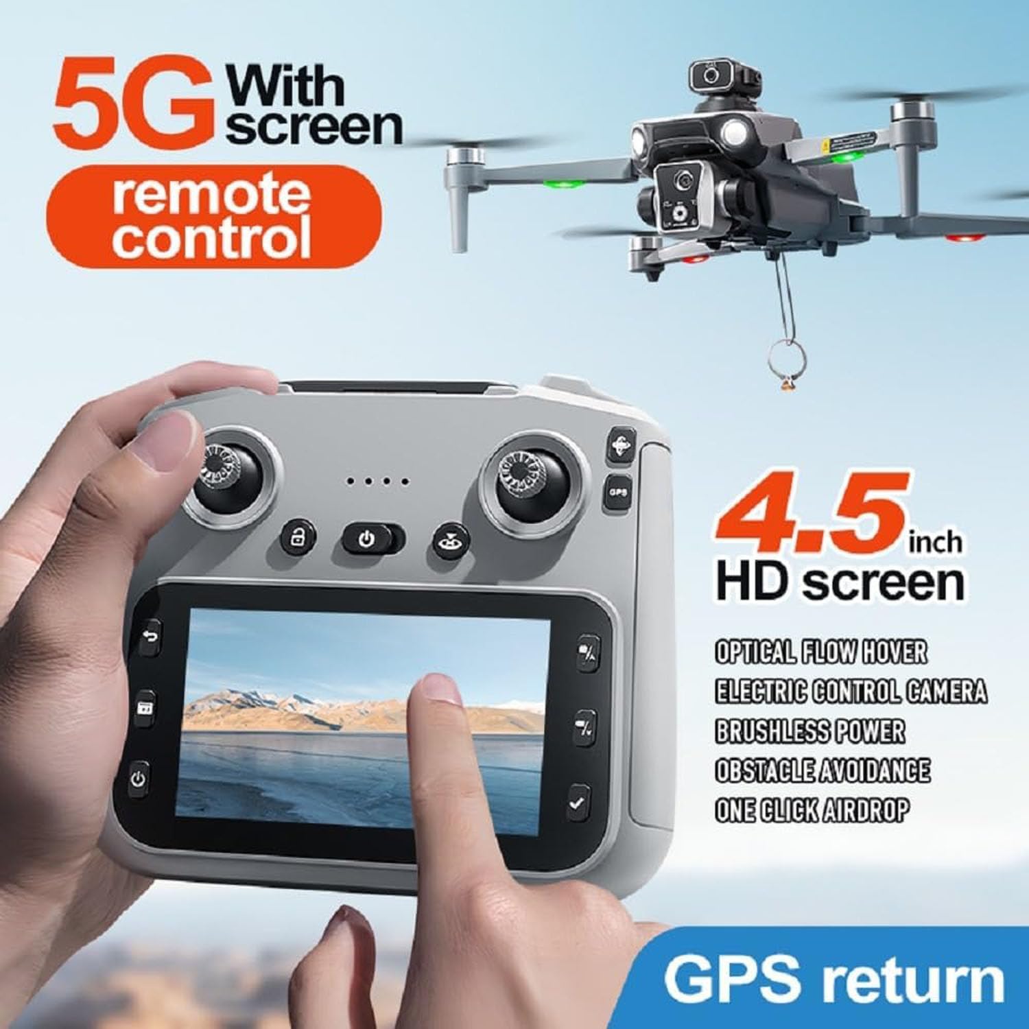 K19 max GPS Drone 4.5-inch Screen Controller, SD card, 2 Batteries, Airdrop, Brushless Motor, Obstacle Avoidance GPS Drone 4K Camera,Carrying Case - Image 5