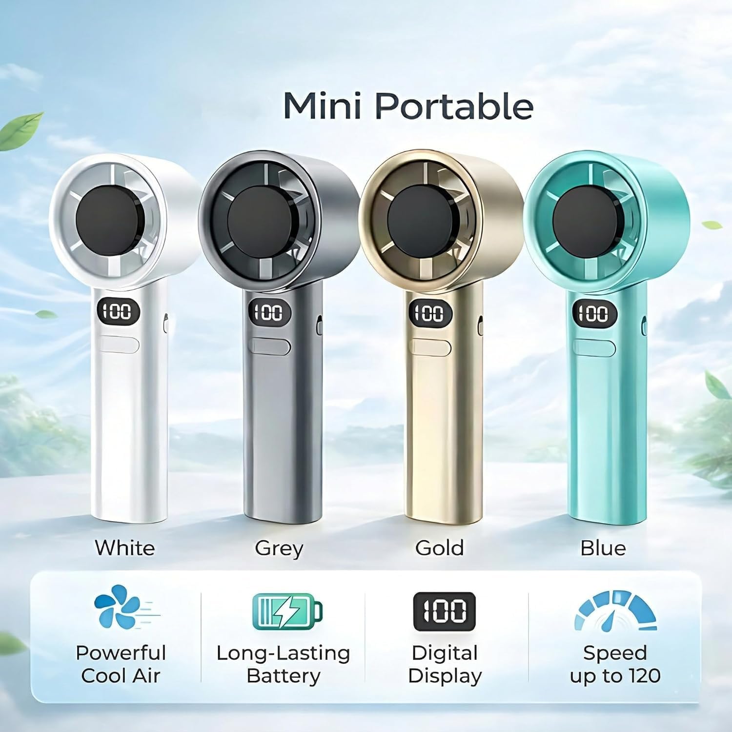 M11 Portable Handheld Fan, 120 Speed Stepless Adjustable Mini Turbo Fan, Rechargeable 1800mAh Battery, LED Digital Display, Type-C Fast Charging - Image 3
