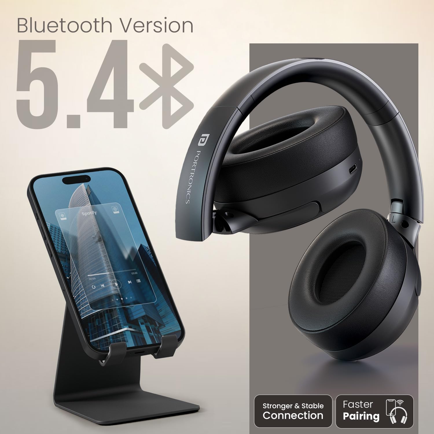 Portronics POR 3415 Muffs M8 ANC Wireless Over Ear Headphones Upto 50 Hours, Foldable, Powerful Bass, 40mm Driver, HD Mic, Low Latency,BT 5.4v, Black - Image 3