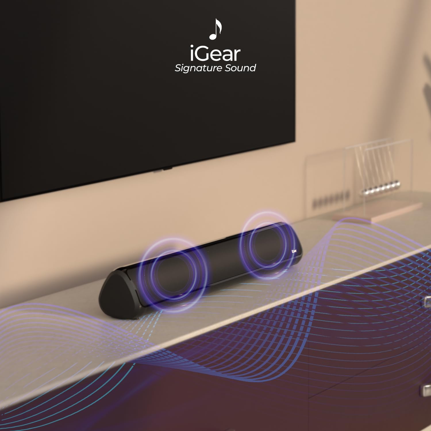 iGear Immerse 20W Bluetooth Soundbar with Subwoofer, 4 Hours, Heavy Bass, TWS, FM, Micro SD, USB, AUX, 5.3 BT for TV, Mobile, PC , Laptop Black - Image 4