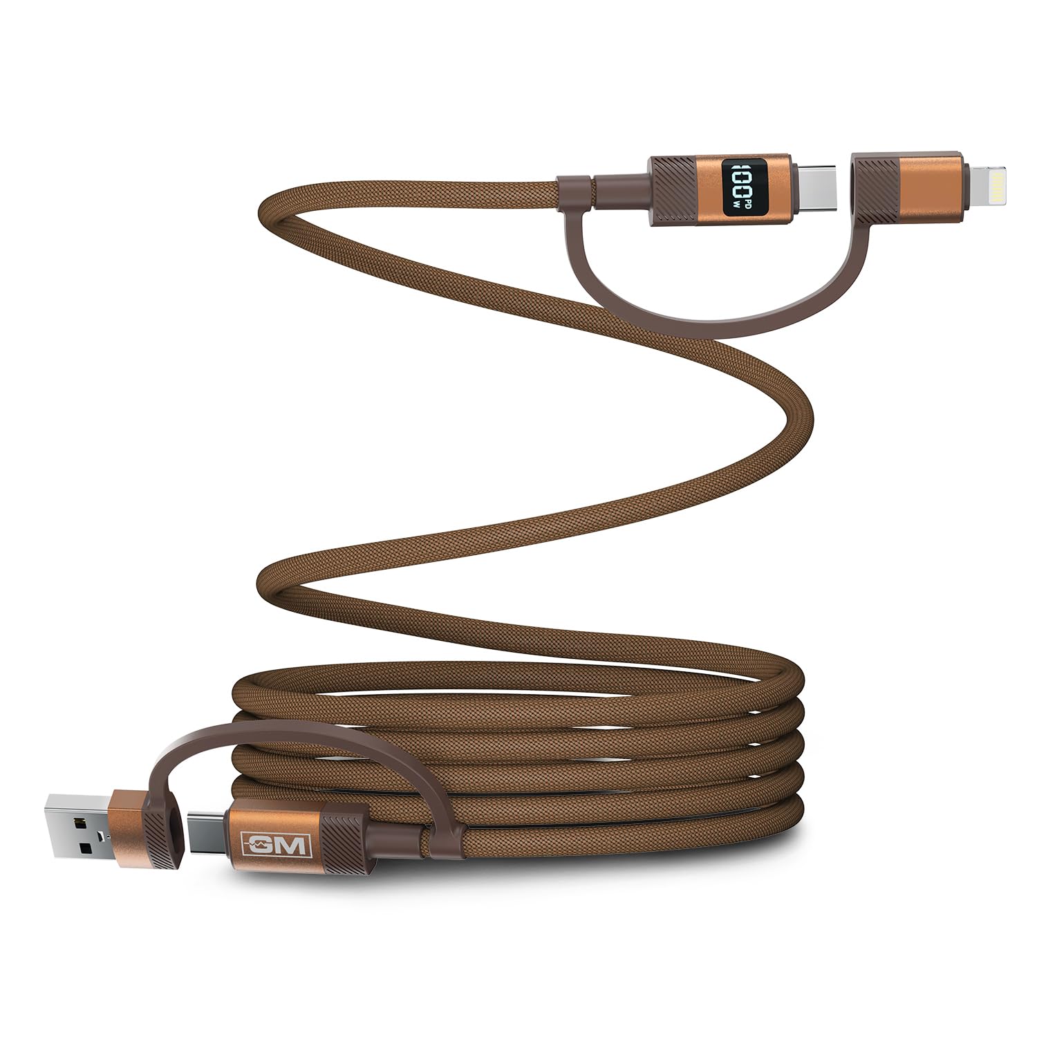 G+ Flash 4-in-1 100W Magnetic Charging Cable with LED Indicator, Self-winding, 480Mbps, 4 Ports (2 Type-C, Type-A, Lightning), 120cm Cord Length, For Laptops, Tablets, & High-power Devices - Image 1