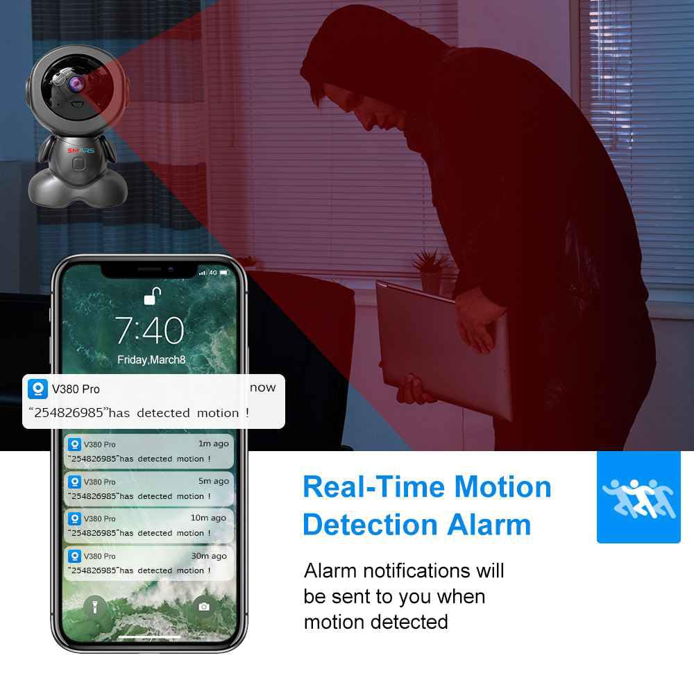 V380 4MP HD WiFi Robot CCTV Camera Audio And Video Recording,  Colour Night Vision,  Two Way Audio,  AI Motion Detection, 360° View,  Remote View - Image 2