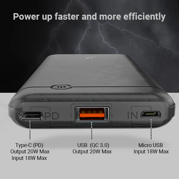 Igear Max10 Pro 10000mah power bank with the dual output of Type-C-PD, Output 20W, Micro USB-8W & a fast charging capability. - Image 2