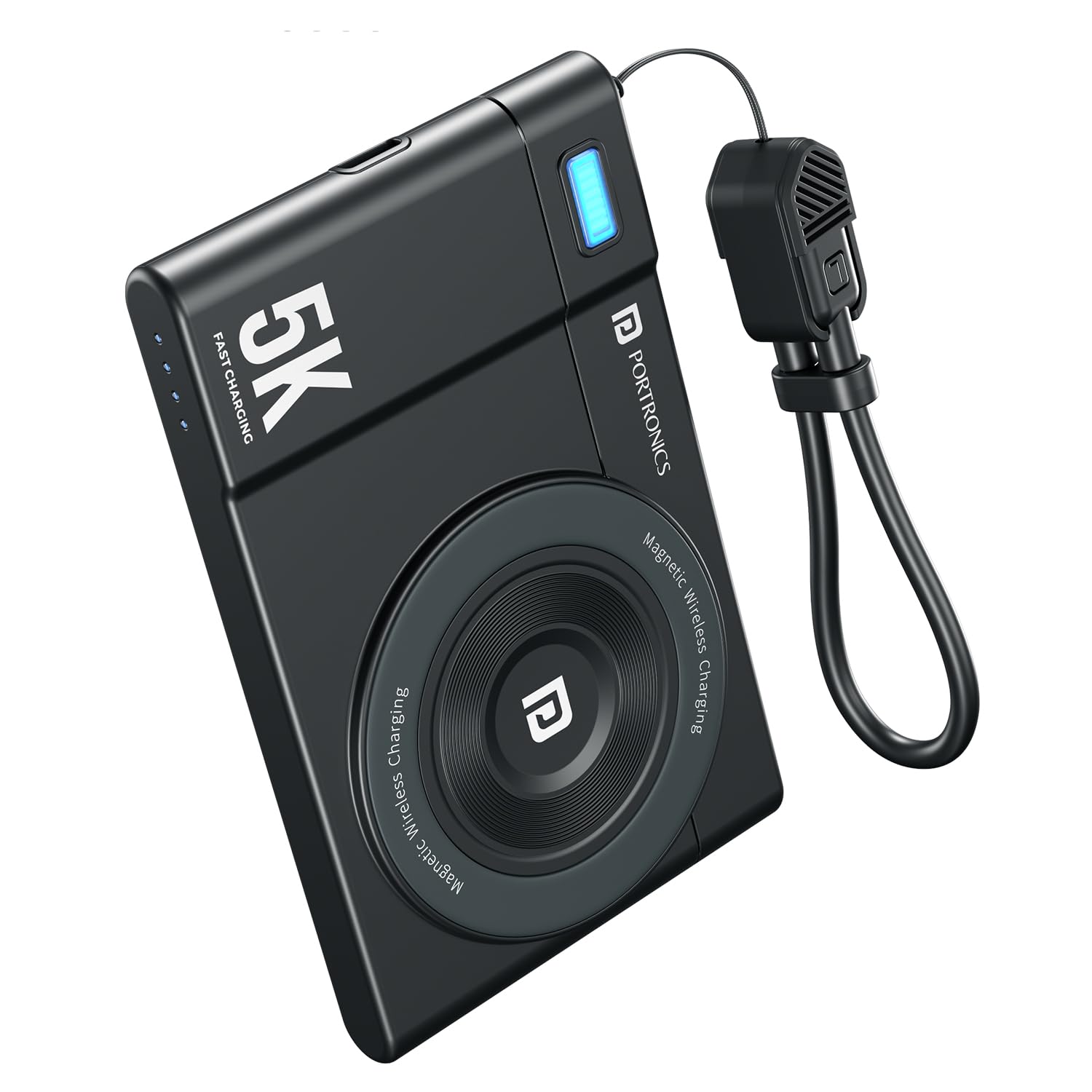 Portronics POR2806 Power Shutter Air 5k 5000mAh 15W Wireless Magnetic Fast Charging Slim Powerbank, Detachable Type C Cable, 22.5W Type C PD Output, Compatible with iPhone 12 Above,Other Qi Enabled Devices - Image 1