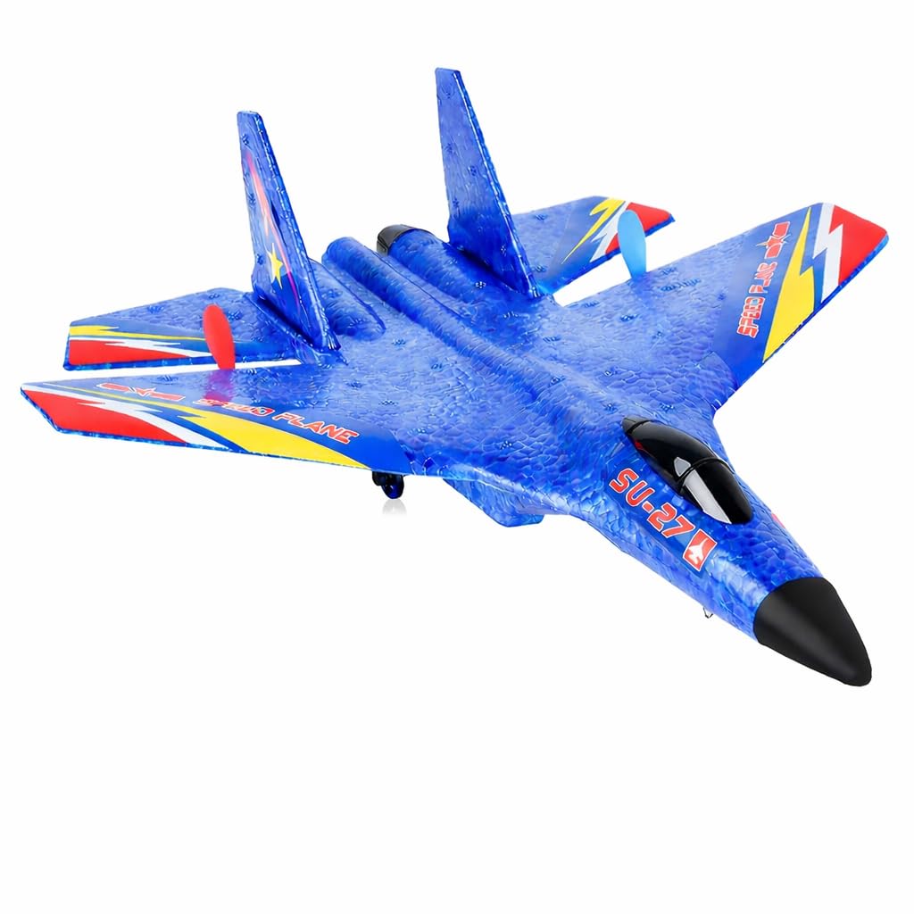 RC Airplane Toy SU-27 Style Remote Controller, 2.4GHz Control, LED Lights, Gyroscope System, Hand Throw And Ground Take Off, Foam Body Multicolour - Image 1